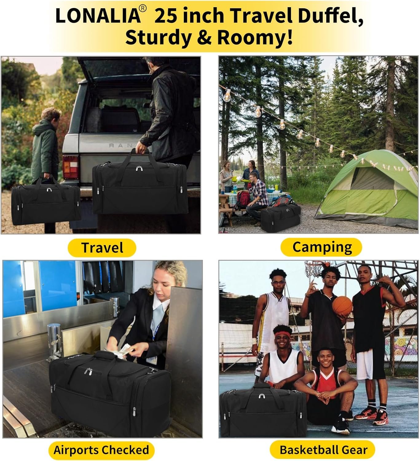 Private Label 25 in Large Travel Duffel Bag for Men with Custom Logo - 56L Roomy Weekender Bag with Trolley Sleeve from Manufacturer (Black)