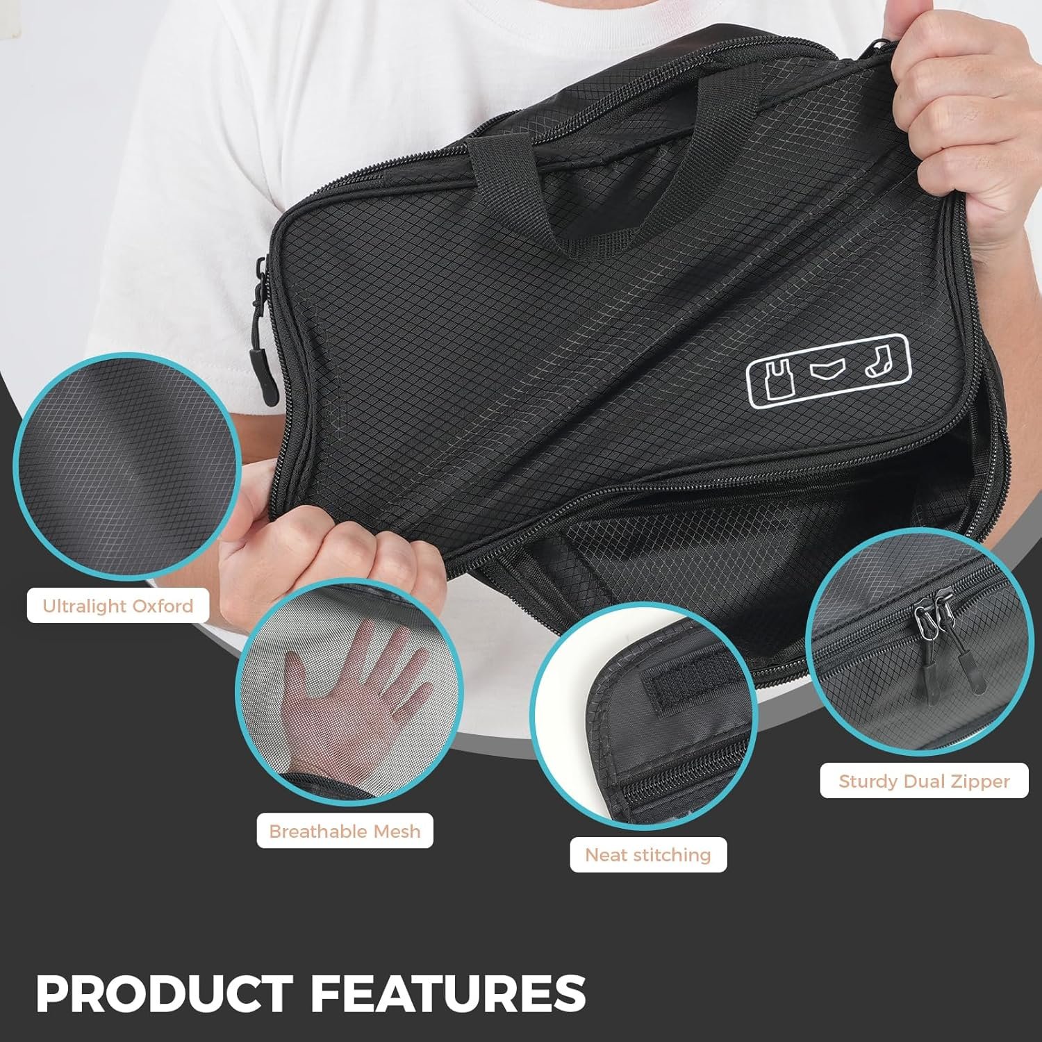 Custom Logo Ultralight 8-Set Compression Packing Cubes for Travel Private Label Suitcase Luggage Organizers with Toiletry Laundry Bags Manufacturer Black