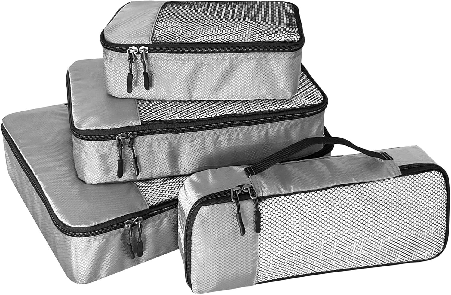 Manufacturer of 4-Piece Packing Cubes - Private Label Luggage Organizer Bags with Double Zipper Mesh Top for Suitcases - Custom Logo Small/Medium/Large/Slim - Grey