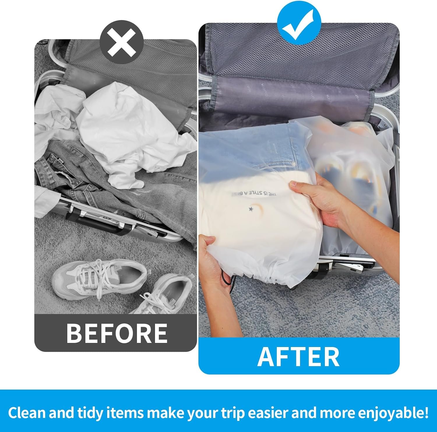 Custom Logo Waterproof Travel Drawstring Shoe Bags for Packing Storage Manufacturer 15.7 x 11.8 Inches Clear Travel Essentials Men Women Private Label 5 Pieces