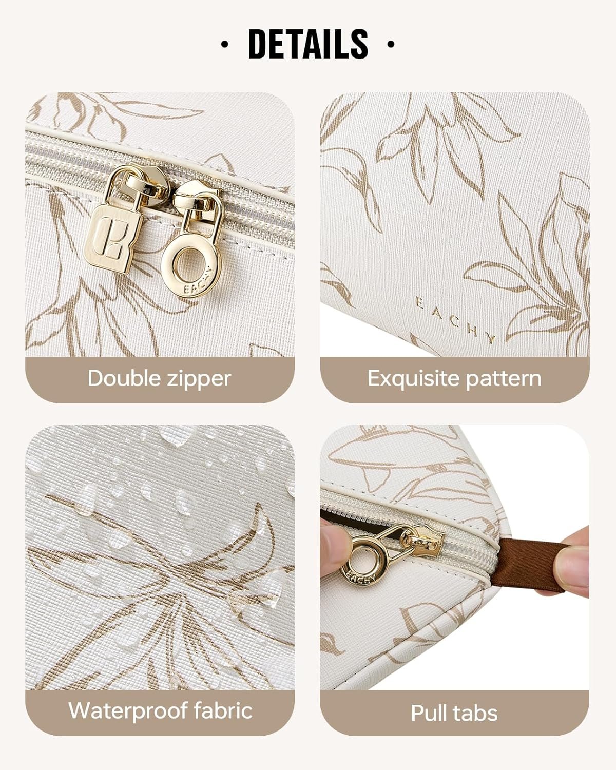 Manufacturer Large Capacity Travel Makeup Cosmetic Bag for Women Private Label Waterproof Portable Open Flat Toiletry Pouch Custom Logo (F-Beige)