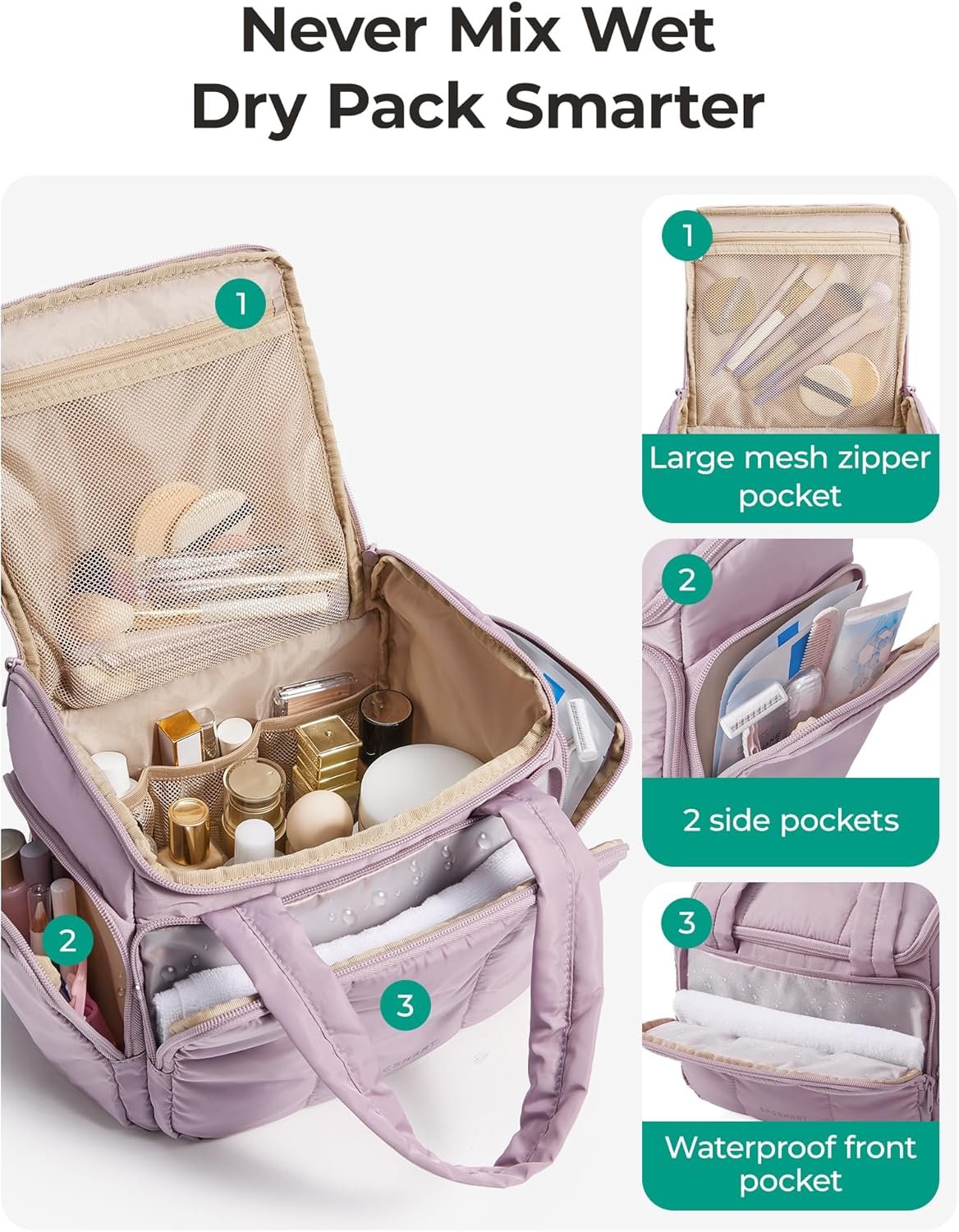 Custom Logo Toiletry Bag for Women with Dual-Padded Handles Private Label Puffy Lightweight Makeup Bag for Makeup Accessories Brushes Travel-Sized Containers Camel Manufacturer