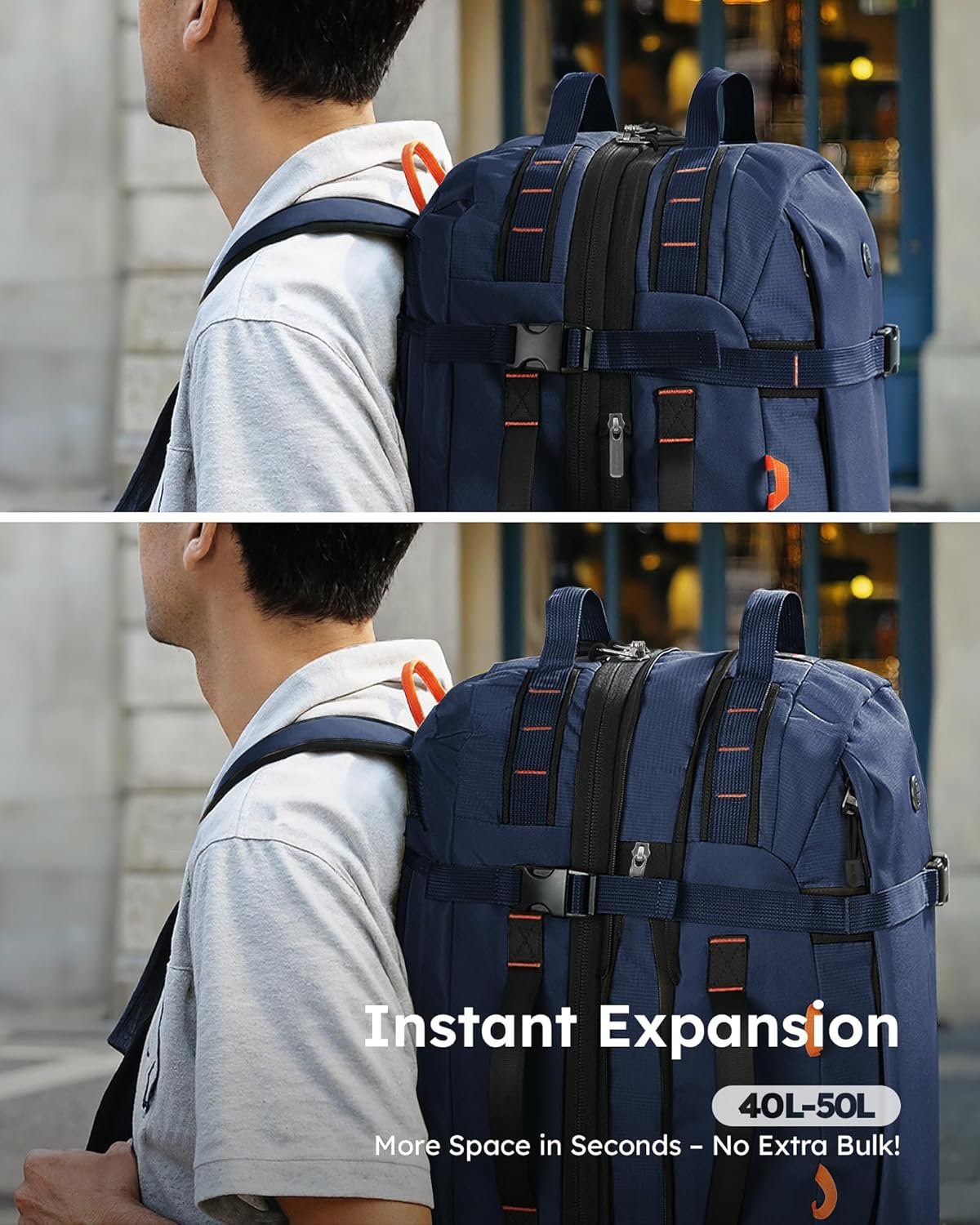 Manufacturer 40L-50L Expandable Travel Backpack for Men and Women Carry On with Wet Dry Compartment Flight Approved Laptop Daypack Fits 15.6