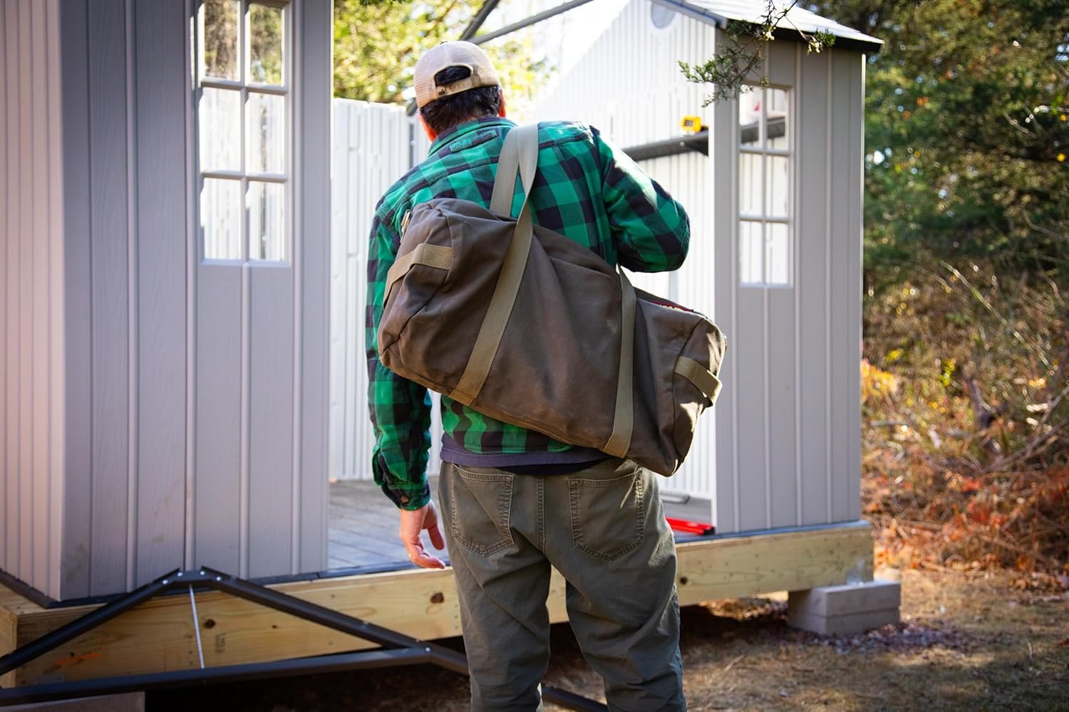 Private Label Waxed Canvas All Purpose Military Style Duffle Bag Custom Logo Water-Resistant Adjustable Strap Fully Lined Double Zipper Closure Heavy Duty Olive Green Manufacturer