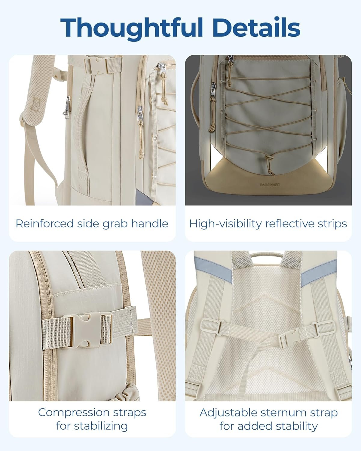 Custom Logo 17 Inch Carry On Travel Backpack Private Label Flight Approved Anti-Theft Personal Item Bag with Shoe Bag 30L Water Resistant Casual Daypack Manufacturer Beige