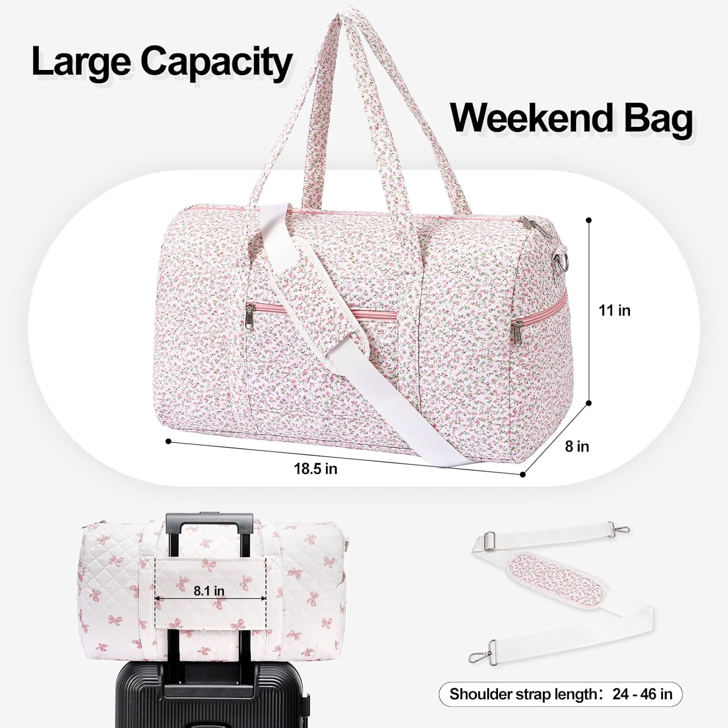 Custom Logo Gym Bag for Women Cute Quilted Floral Duffle for Travel Private Label Weekend Bag with Zipper Pocket Dance Bag Organizer Factory