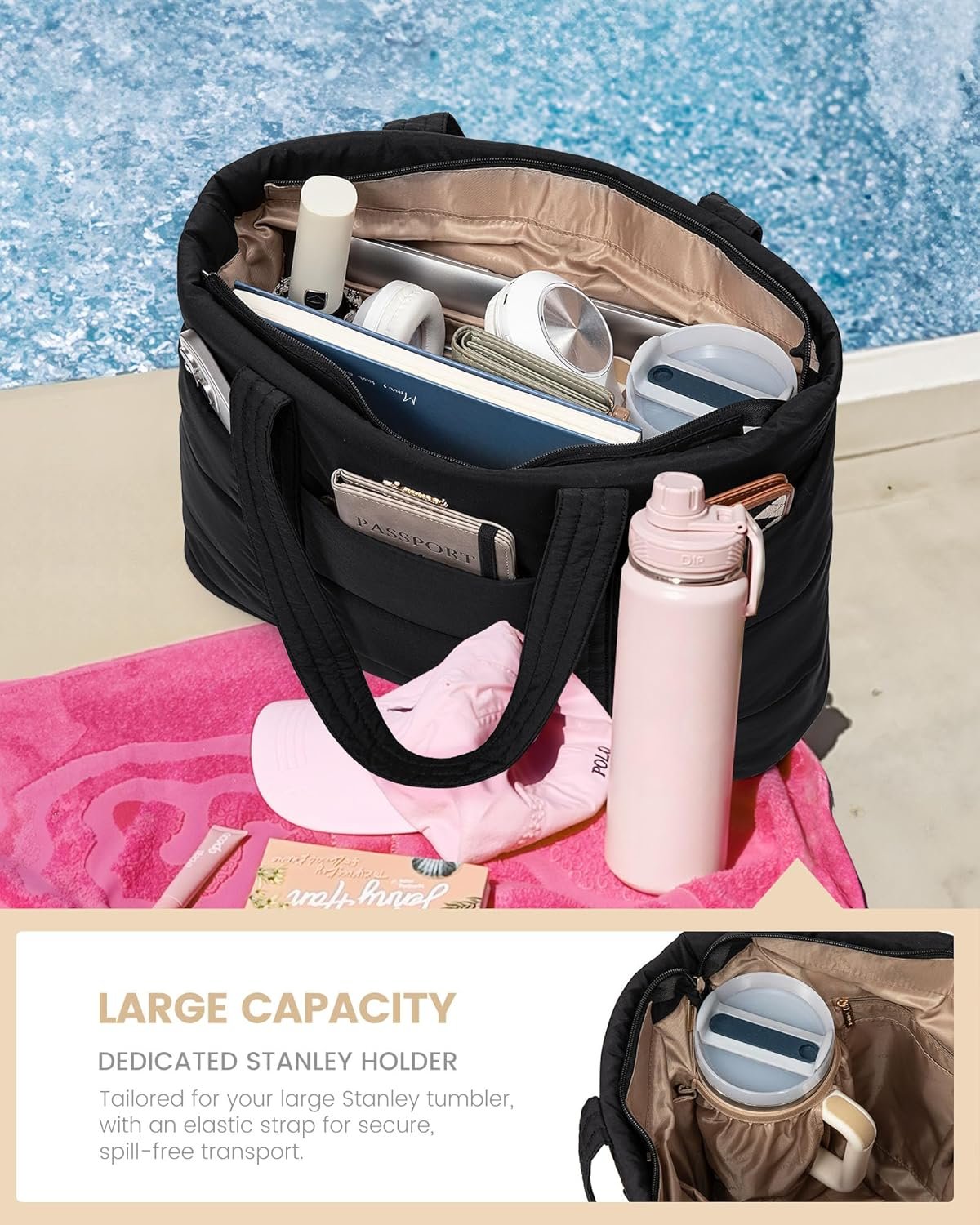 Private Label Large Puffer Work Tote Laptop Bag for Women Custom Logo Lightweight Travel Tote with Zipper Manufacturer