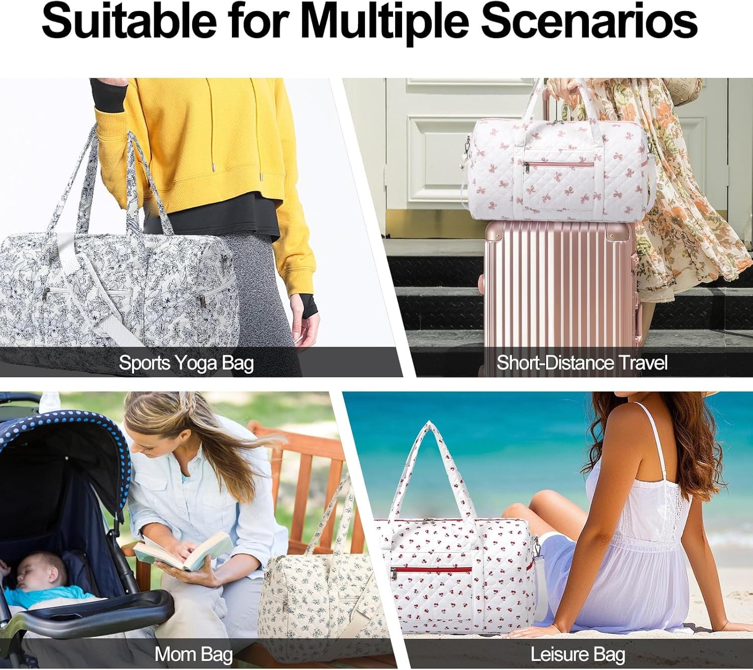 Custom Logo Gym Bag for Women Cute Quilted Floral Duffle for Travel Private Label Weekend Bag with Zipper Pocket Dance Bag Organizer Factory