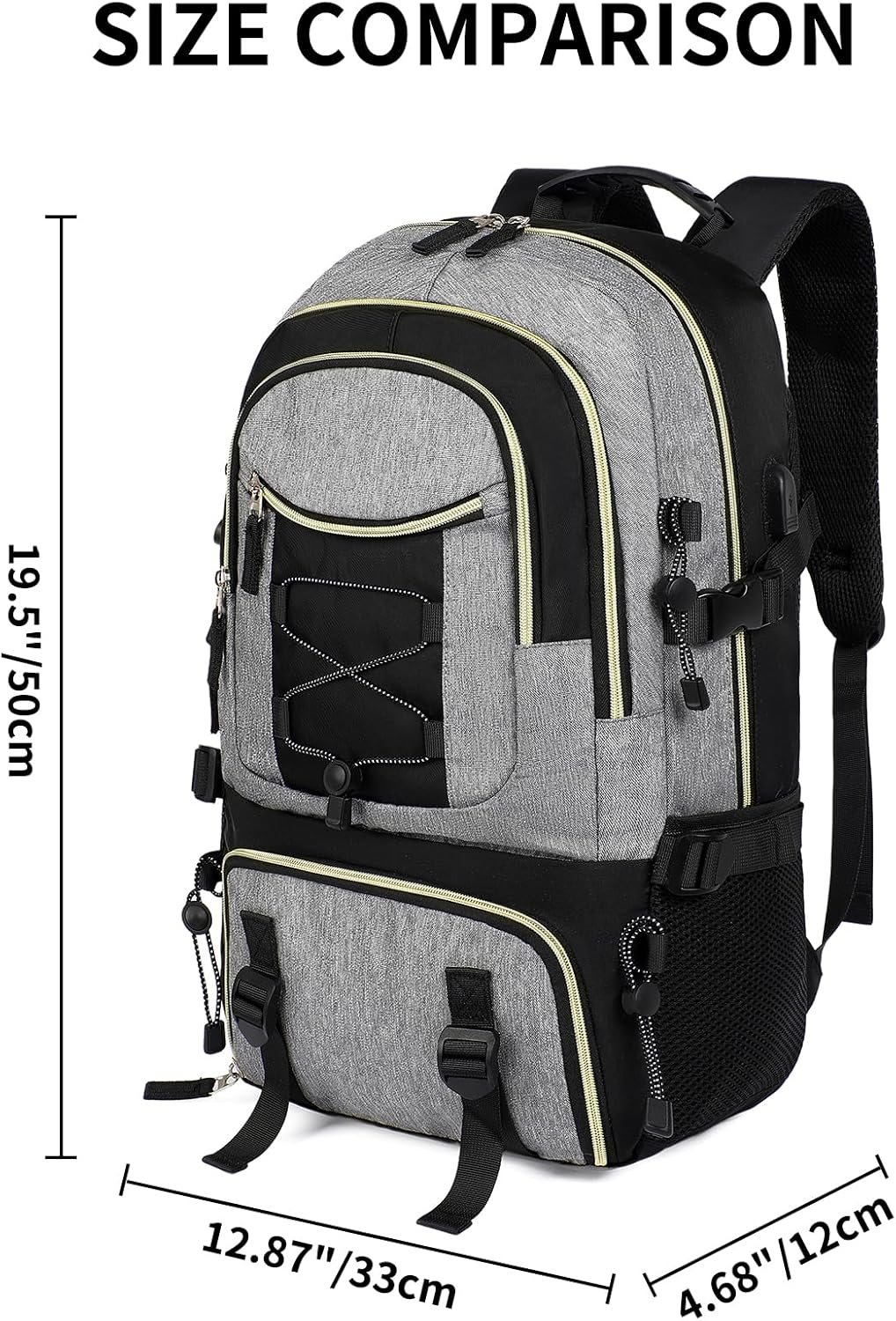 Private Label 16 Inch Airline Approved Carry On Travel Backpack for Women and Men with USB Charging Port and Custom Logo Lightweight Casual Daypack for Hiking Business College Black with Grey by Manufacturer