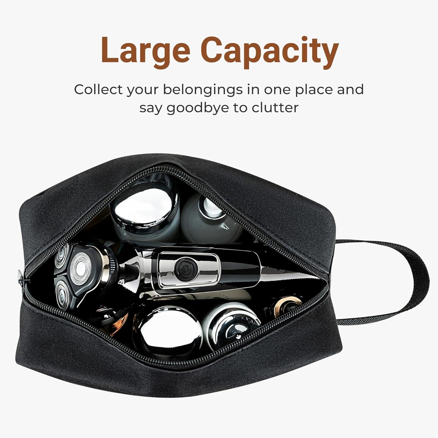 Custom Logo Travel Toiletry Bag for Women and Men Lightweight Hanging Makeup Bag Dopp Kit with Shaving Compartment Cosmetic Organizer Private Label Small Tool Bag Travel Essentials Factory Gifts for Men Black