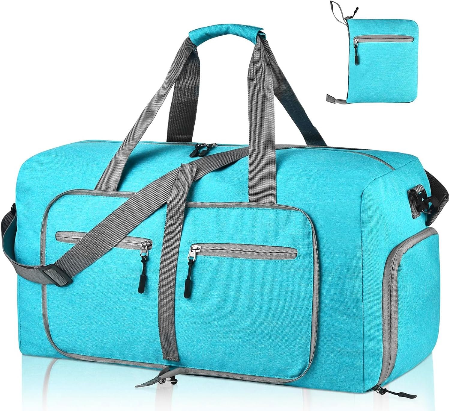 Custom Logo 40L Travel Duffel Bag - Private Label Foldable with Shoes Compartment for Men & Women Waterproof & Tear Resistant - Overnight Bag Mint Green Factory