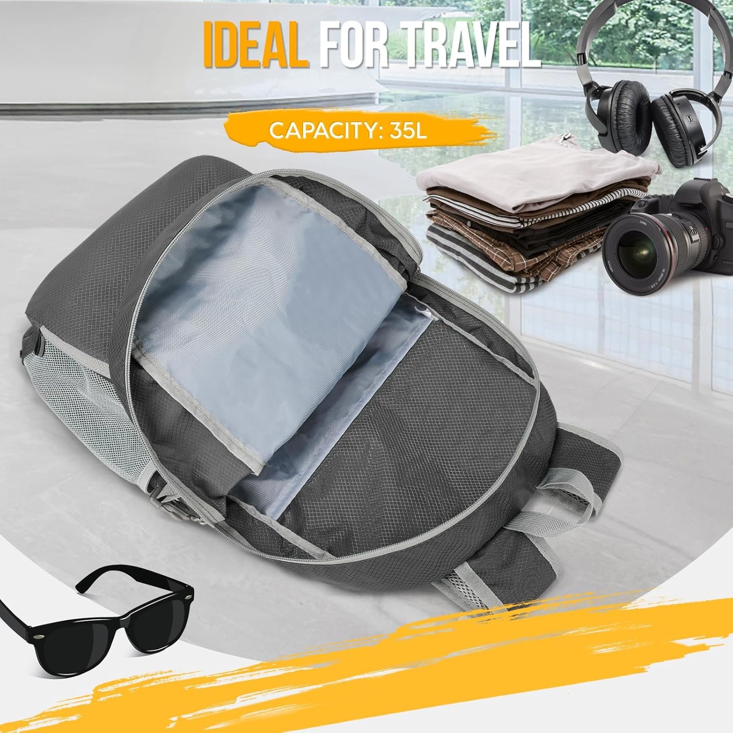 Private Label Lightweight Packable Backpack 35L Water Resistant Foldable Collapsible Hiking Bag with Custom Logo Compact Day Pack Manufacturer for Travel Camping (Dimgray)