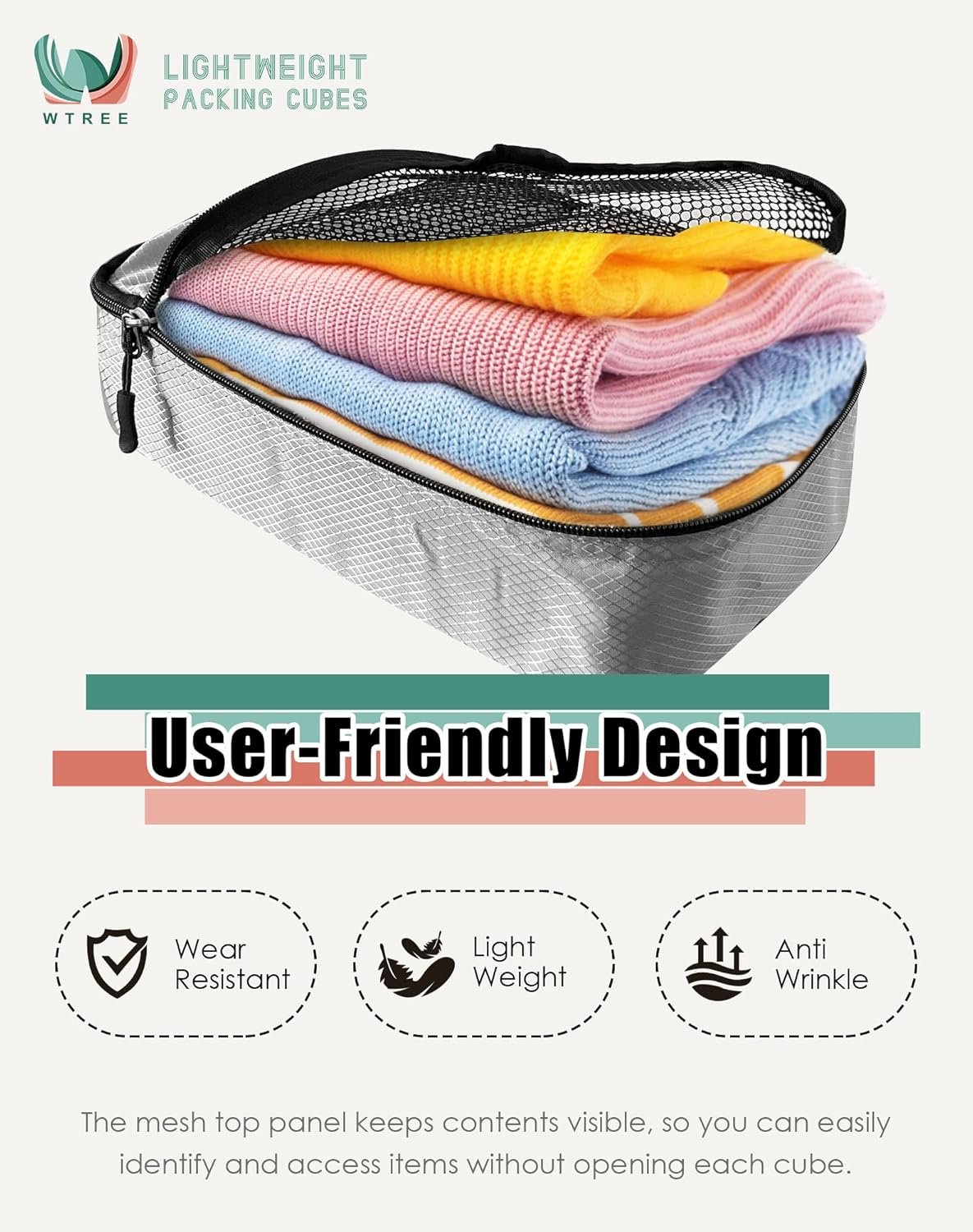 Manufacturer of 4-Piece Packing Cubes - Private Label Luggage Organizer Bags with Double Zipper Mesh Top for Suitcases - Custom Logo Small/Medium/Large/Slim - Grey