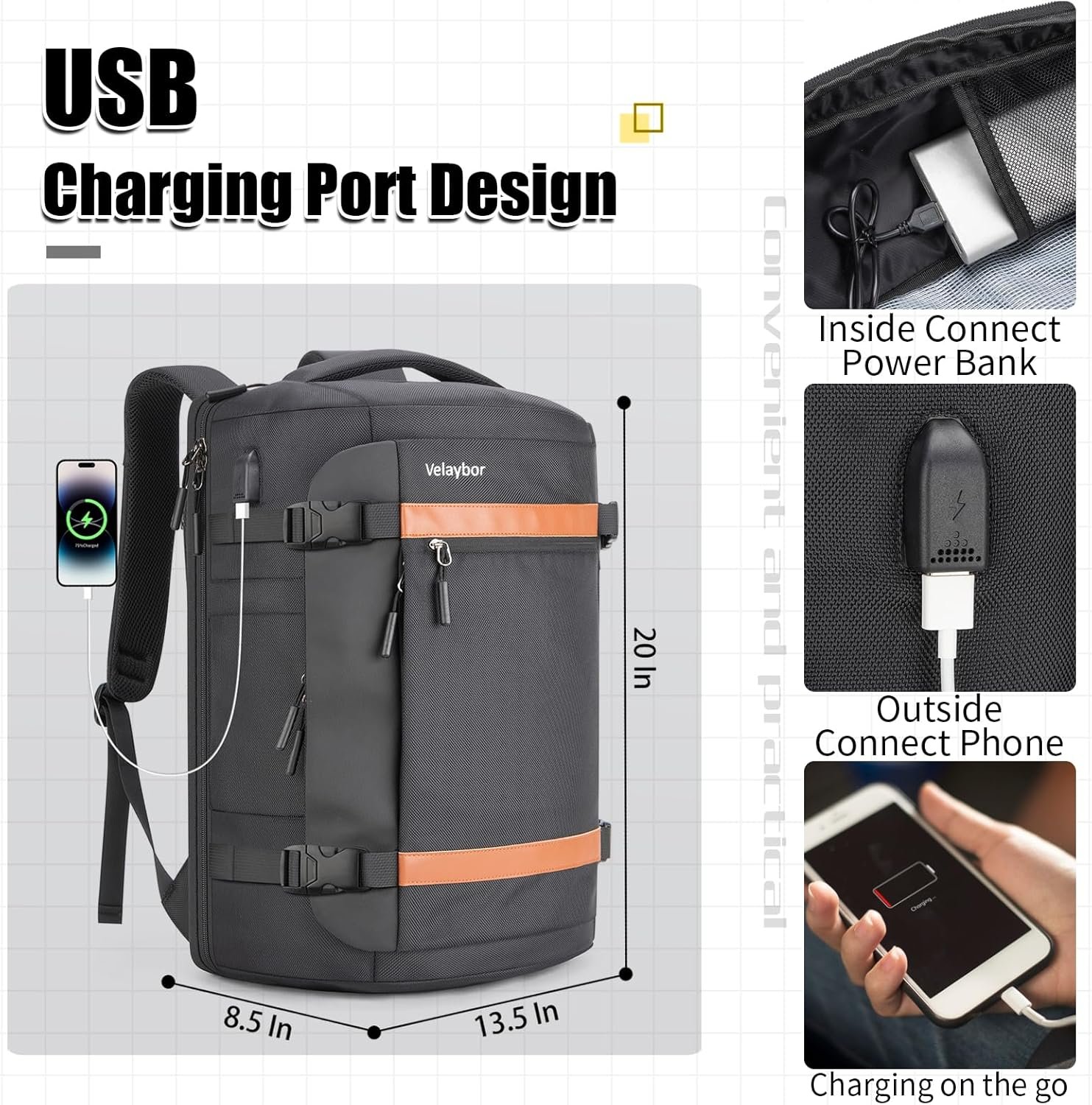 Custom Logo 42L Travel Backpack with 4 Packing Cubes Private Label TSA Friendly Carry-On Bag with USB Charging Port Water-Resistant Weekender Business Backpack for Men Women Manufacturer Fits 17.3