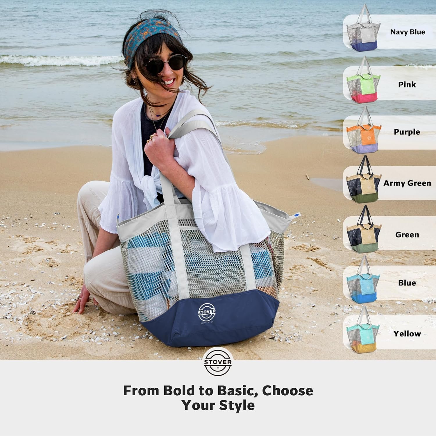 Private Label Extra Large Mesh Beach Bag with Custom Logo for Vacation Pool Shopping Travel Foldable Tote with Storage Pouch Pockets Manufacturer for Women Men