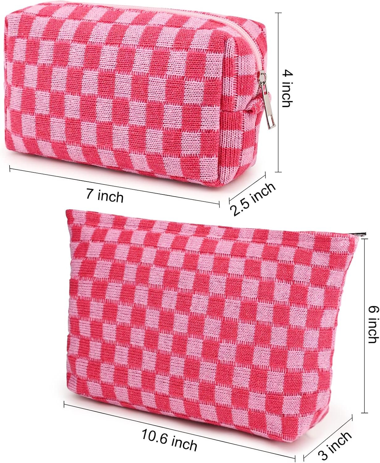 Custom Logo 2 Pieces Large Checkered Cosmetic Makeup Bag Canvas Travel Toiletry Organizer Private Label for Women Rose Red Manufacturer
