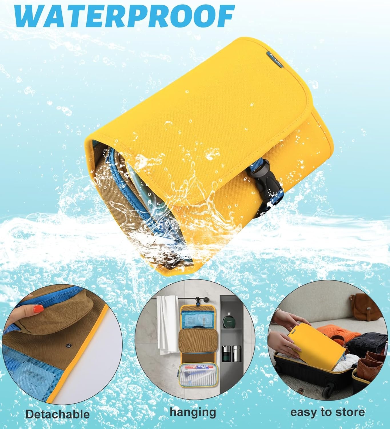 Private Label 2025 Large-Capacity Foldable Travel Toiletry Bag - Custom Logo Multi-Functional Detachable Portable Compact Hanging Manufacturer Dune Yellow