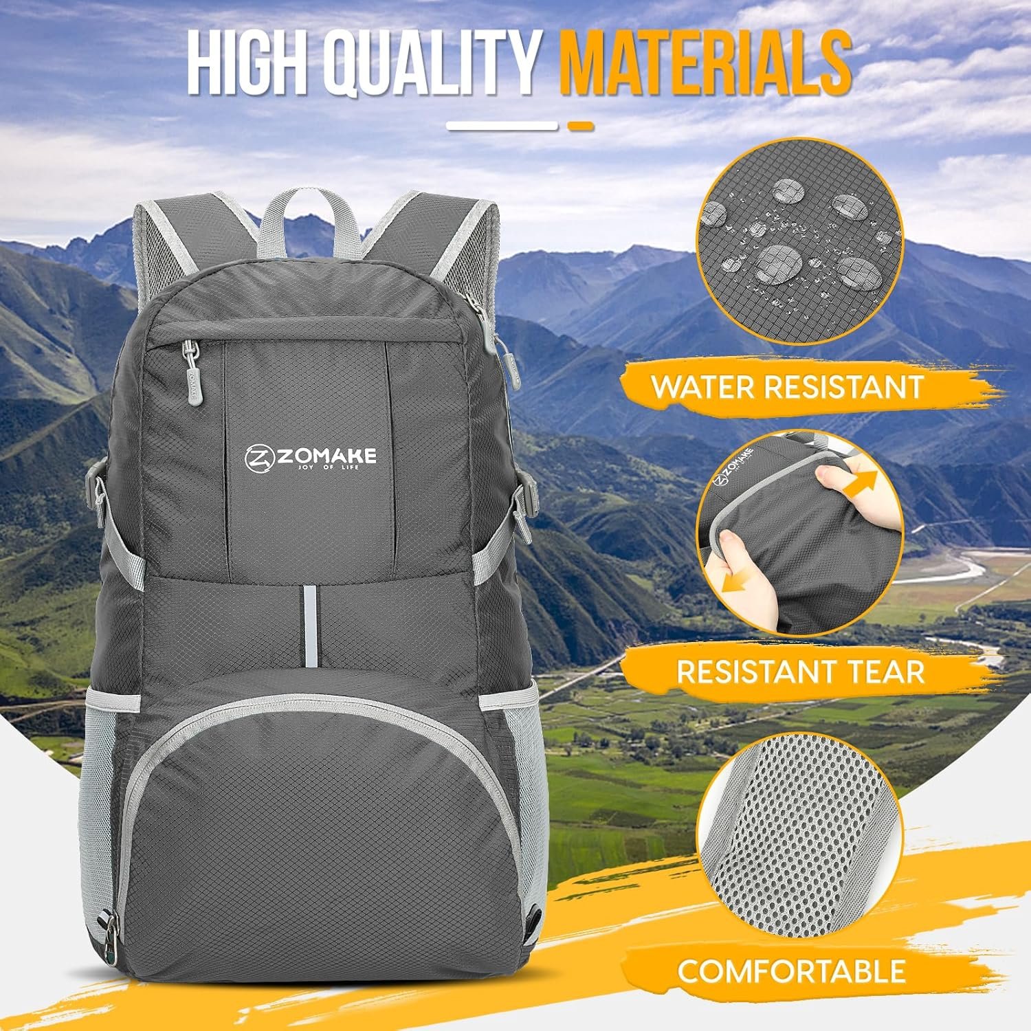 Private Label Lightweight Packable Backpack 35L Water Resistant Foldable Collapsible Hiking Bag with Custom Logo Compact Day Pack Manufacturer for Travel Camping (Dimgray)