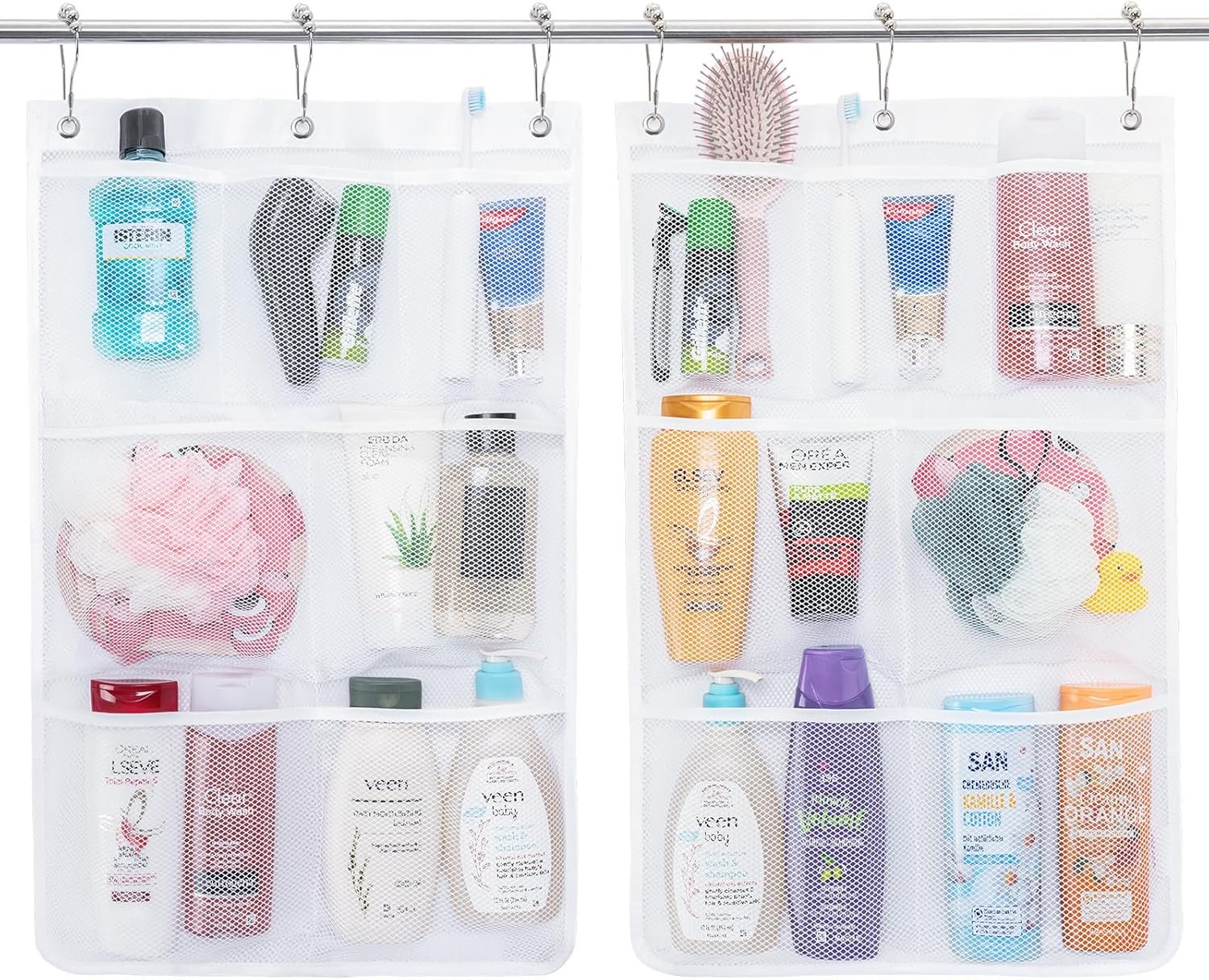 Private Label 7-Pocket Mesh Shower Caddy Hanging Organizer with Quick-Drying Mesh Custom Logo Portable Space-Saving Bathroom Storage for Soap Shampoo Cruise Essentials White 2-Pack by Manufacturer