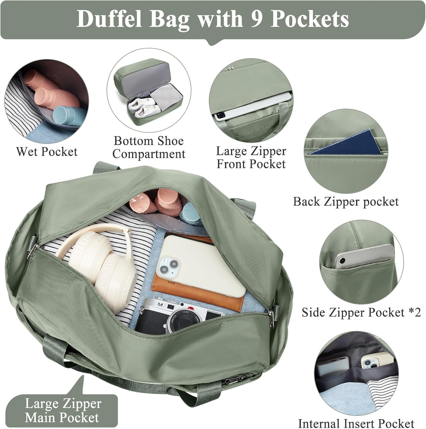 Custom Logo Women's Travel Duffel Weekender Carry-On Bag with Wet Pocket and Toiletry Bag Private Label for Spirit Airlines 18x14x8 Personal Item Manufacturer