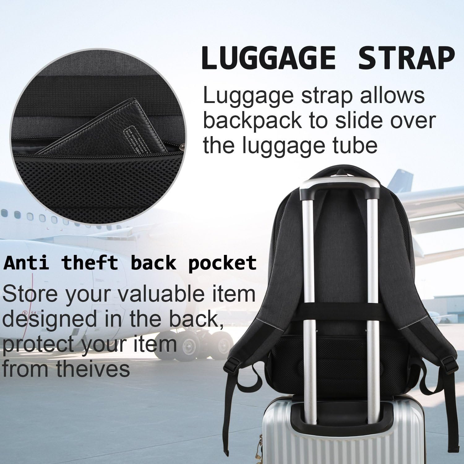 Custom Logo Laptop Backpack Business Travel Anti-Theft Slim Durable with USB Charging Port Private Label Water Resistant Fits 15.6 Inch Laptop and Notebook Bag for Women & Men - Black Factory Direct