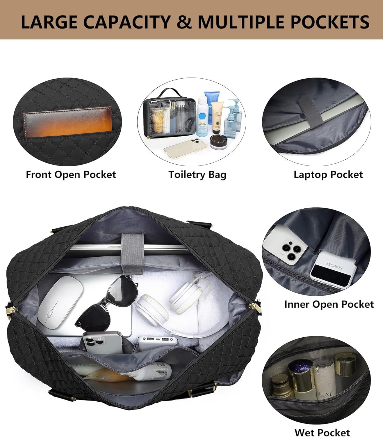 Private Label Womens Large Weekender Travel Duffel Overnight Bags with Shoe Compartment Carry On Tote Toiletry Gym Yoga Weekend Wet Pocket Custom Logo Hospital Labor Delivery Manufacturer Black