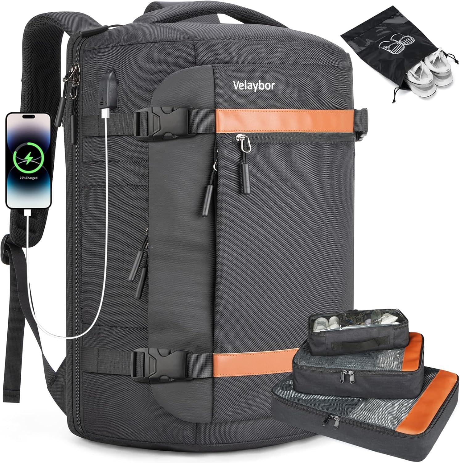 Custom Logo 42L Travel Backpack with 4 Packing Cubes Private Label TSA Friendly Carry-On Bag with USB Charging Port Water-Resistant Weekender Business Backpack for Men Women Manufacturer Fits 17.3