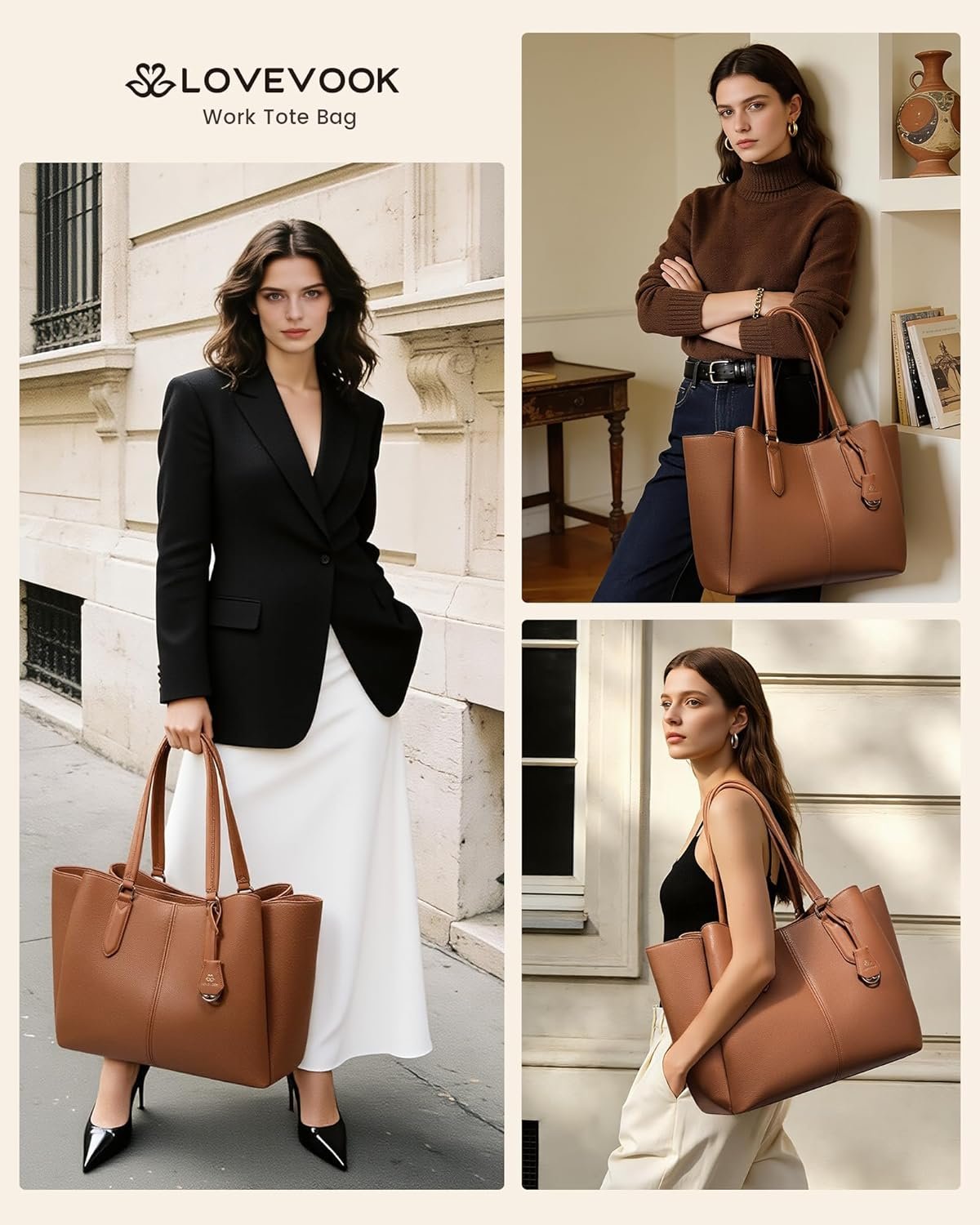 Private Label Womens 15.6 Inch Laptop Tote Bag Custom Logo Work Bag with Triple Compartments Large Faux Leather Computer Office Briefcase Manufacturer