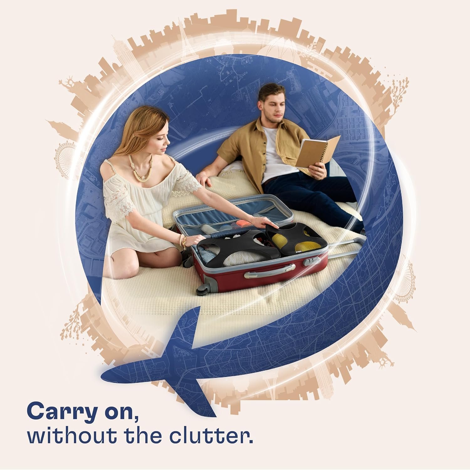 Custom Logo Packing Cubes for Travel 5 Set - Private Label Compression Luggage Organizer Bags - Versatile Manufacturer Travel Essentials for Women and Men Pure Black