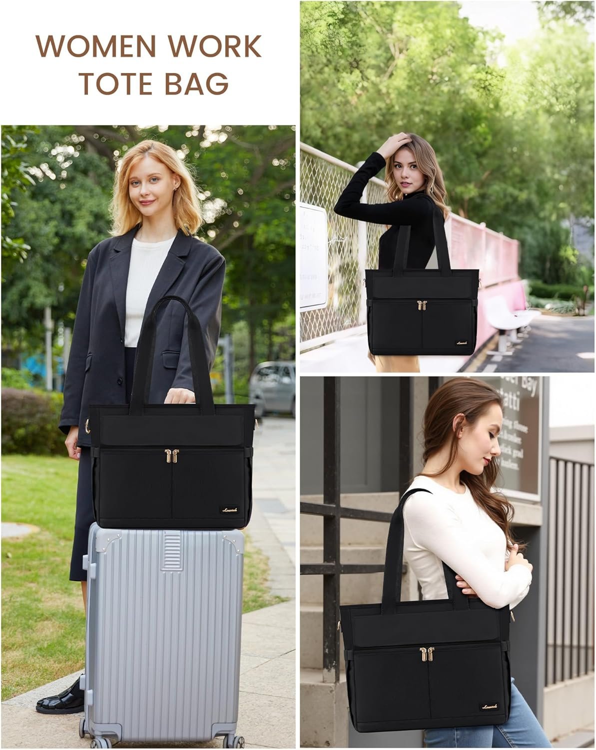 Private Label Teacher Tote Bag for Women 15.6 Inch Laptop Bag with Large Cup Pocket Custom Logo Large Capacity Multi Pockets Nurse Work Bag Professional Briefcase Business Purse Handbag Gifts Manufacturer Black