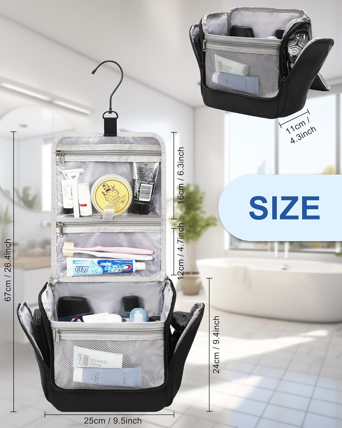 Custom Logo Hanging Toiletry Bag for Men and Women Water-Resistant Large Travel Toiletries Makeup Cosmetic Organizer Shaving Dopp Kit Private Label Shower Bathroom Hygiene Carry-On Essentials Factory