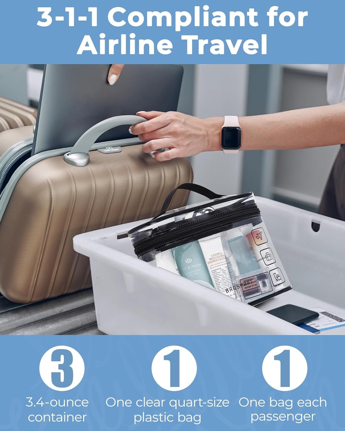 Custom Logo TSA Approved 2 Pack Quart Size Clear Toiletry Makeup Cosmetic Organizer Private Label Carry-On Travel Accessories Essentials Black Manufacturer