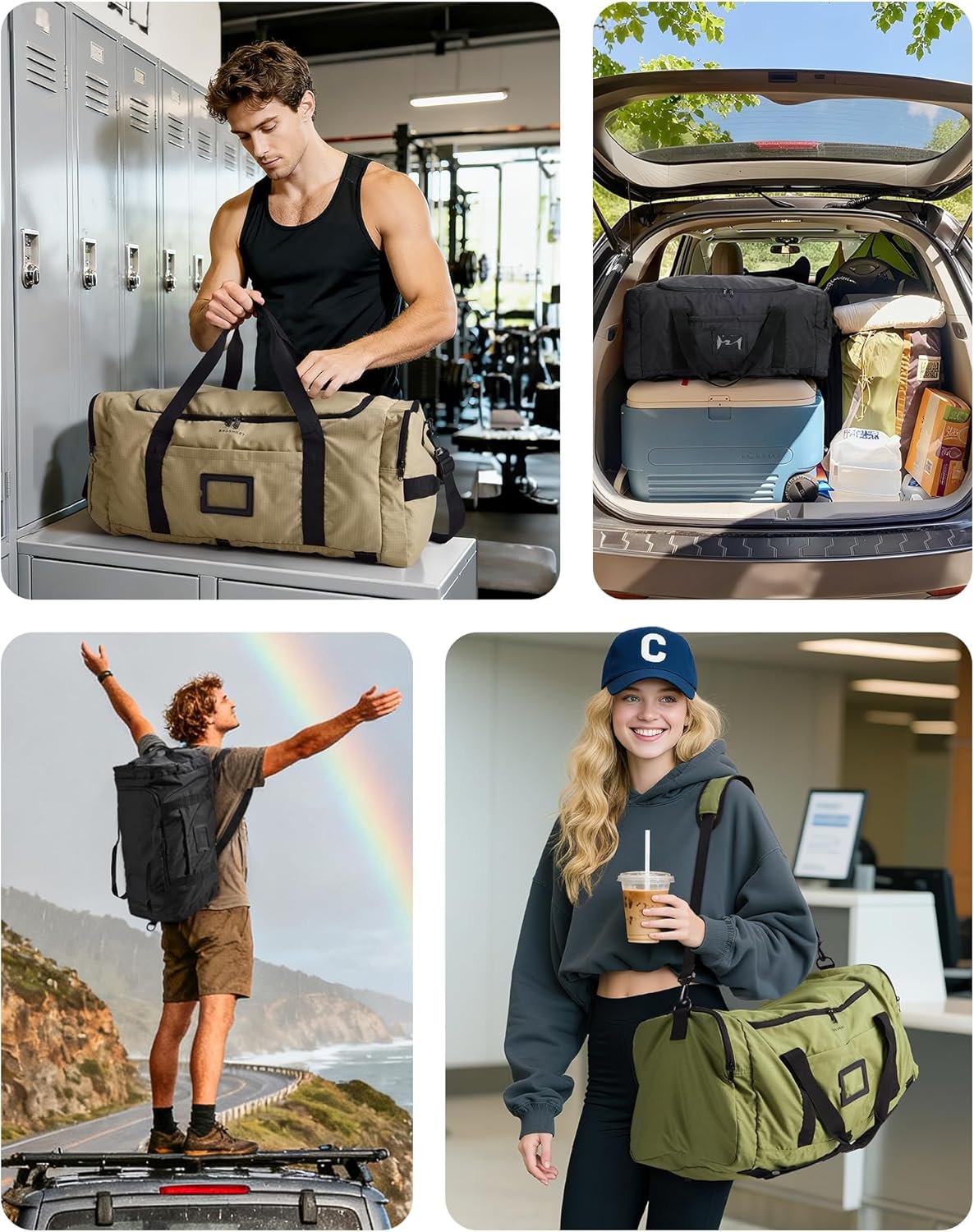 Private Label 60L Foldable Duffel Bag for Travel Custom Logo Large 4-in-1 Carry-On Weekender Backpack for Men Manufacturer Gray