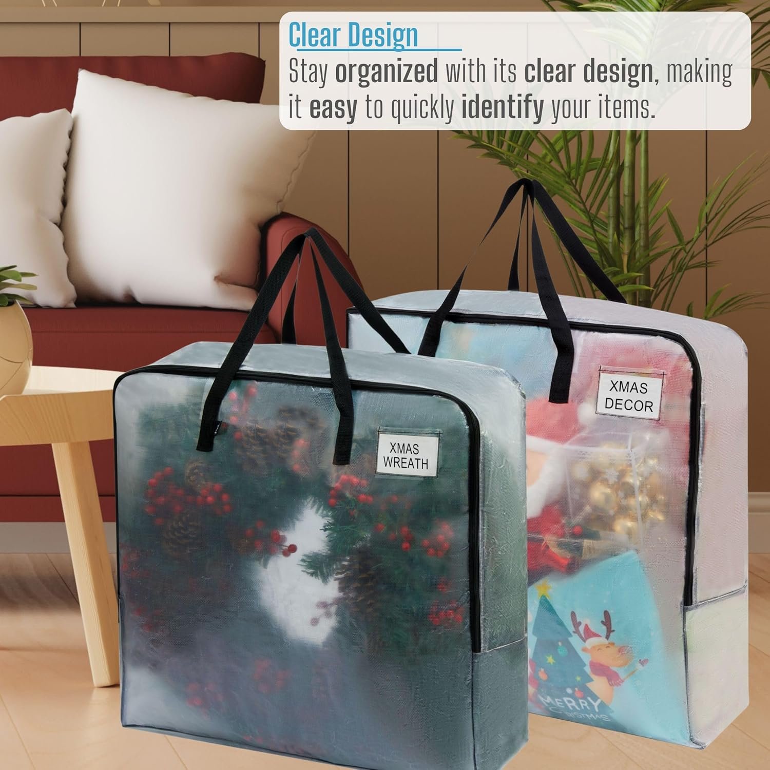 Private Label 4 Pack 30 Inch Square Clear Wreath Storage Bags Custom Logo Door Garland Organizers Manufacturer for Spring Summer Christmas Decoration Moving Packing College Supplies