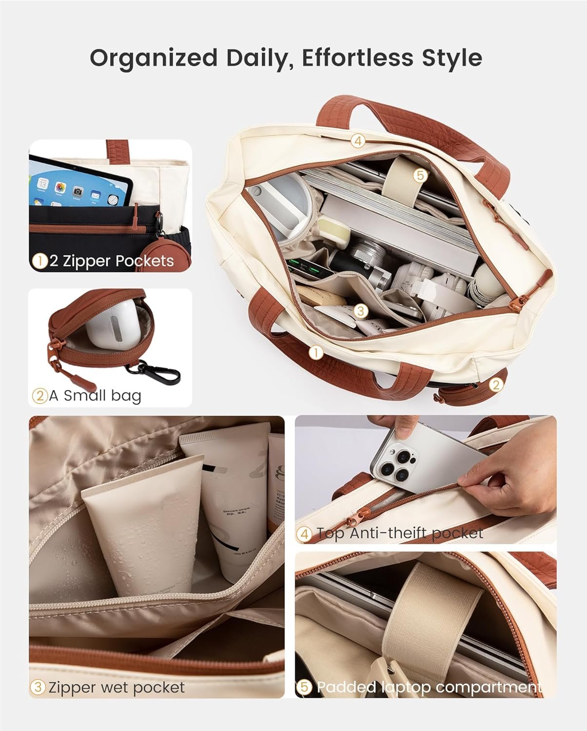 Private Label Tote Bag for Women Expandable 15.6 Inch Laptop Work Bag 33L Travel Handbag with 40oz Tumbler Holder TSA Custom Logo Manufacturer