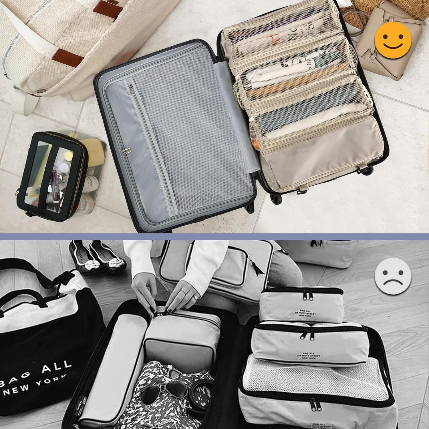 Private Label Travel Hanging Portable Luggage Suitcase Closet Organizer Multiple Compartments Custom Logo Collapsible Compression Packing Cubes Shelf Beige M Manufacturer