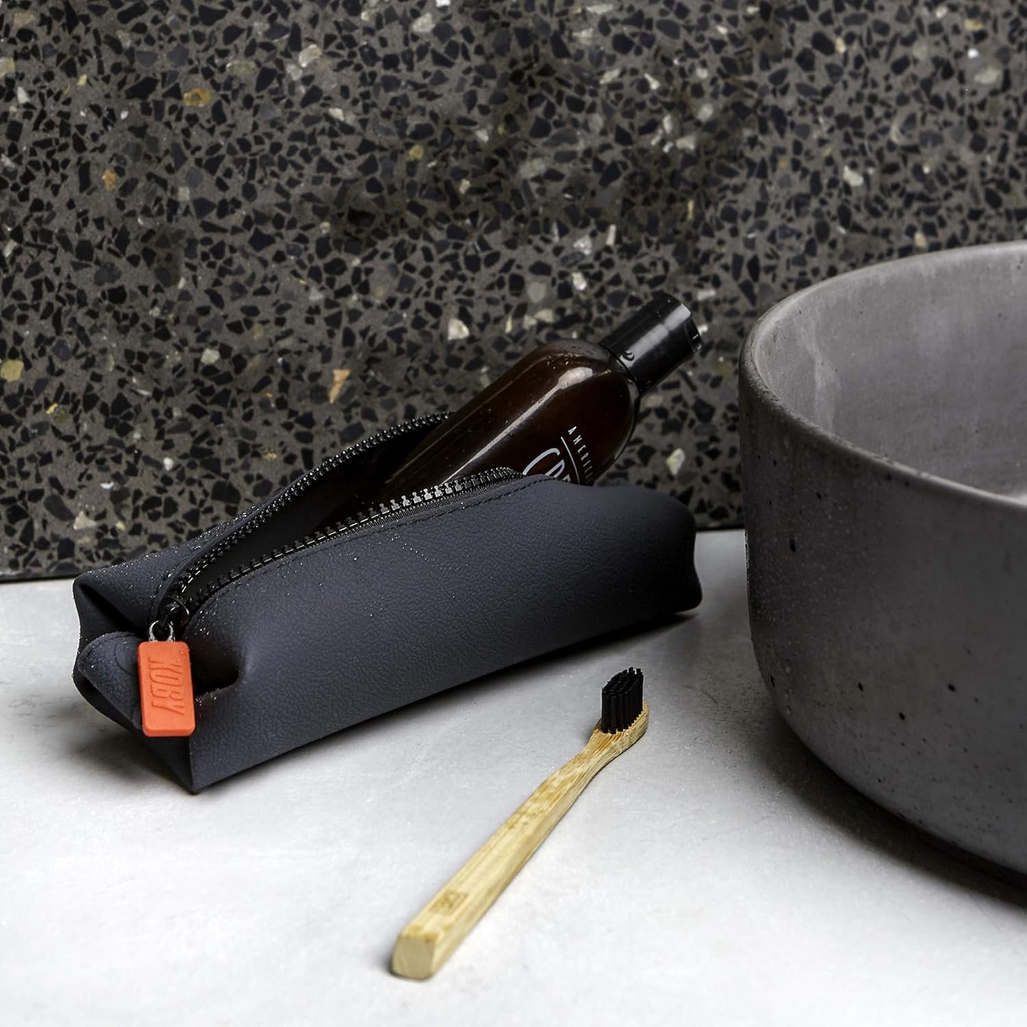 Factory Silicone Toiletry Organizer Mini Kit - Bathroom Travel Bag Custom Logo Heavy-Duty Zipper Leak Resistance Easy to Clean - Private Label Charcoal