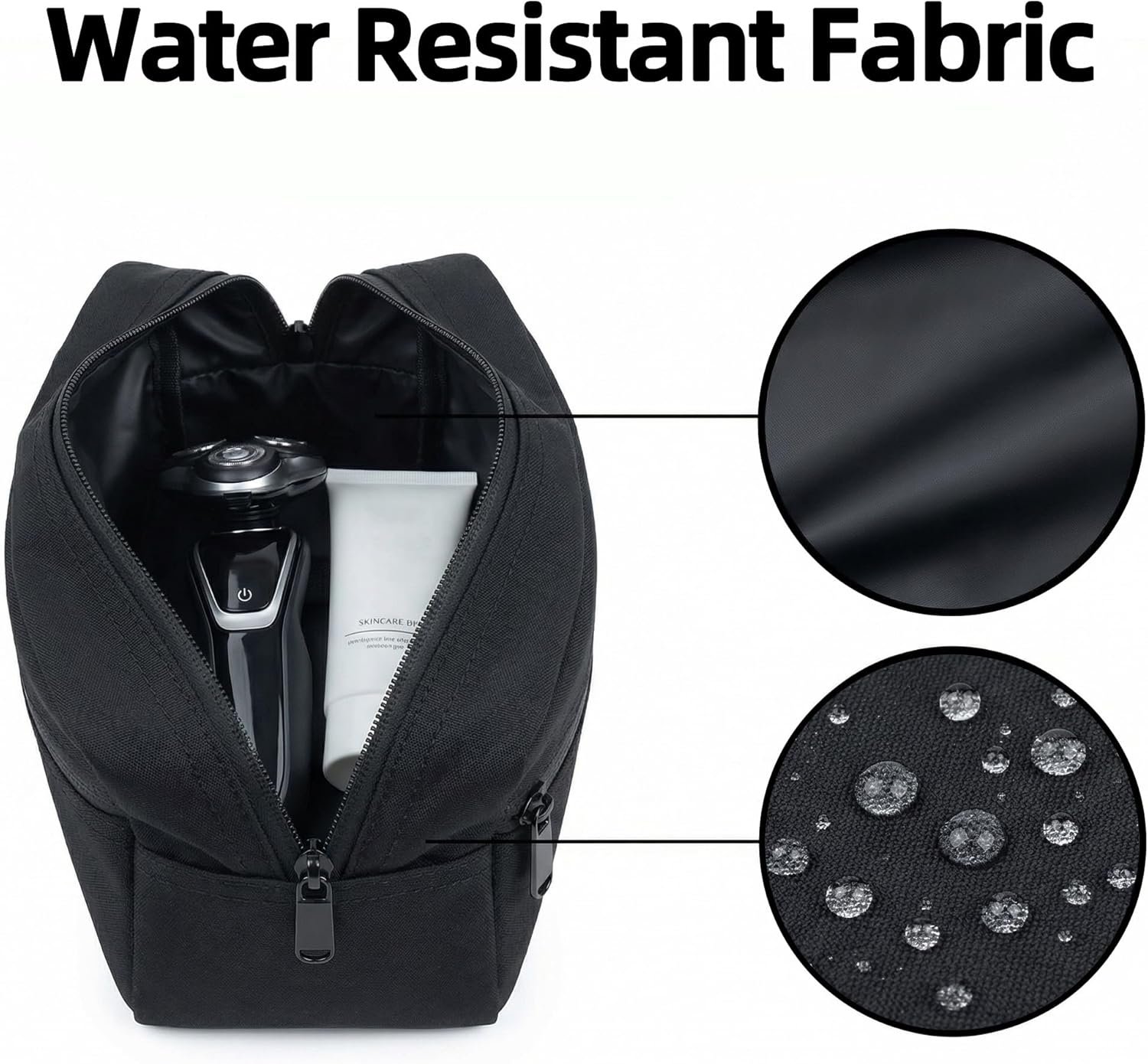 Custom Logo Travel Toiletry Bag for Women and Men, Private Label Small Water-Resistant Makeup Cosmetic Pouch Dopp Kit, Factory Travel Essentials (Black)