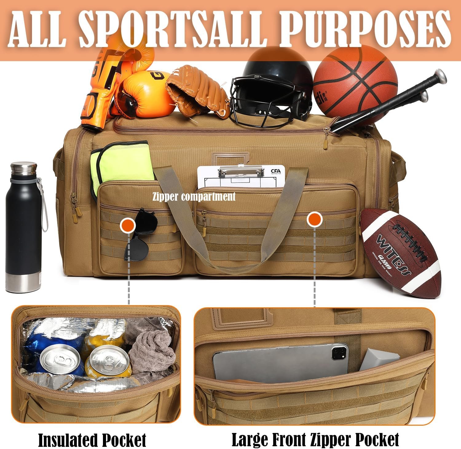 Custom Logo 130L Extra Large Heavy Duty Duffle Bag for Men Travel Sports Gym Equipment Private Label for Hockey Football Soccer Baseball Basketball Team Training 130L Brown from Manufacturer