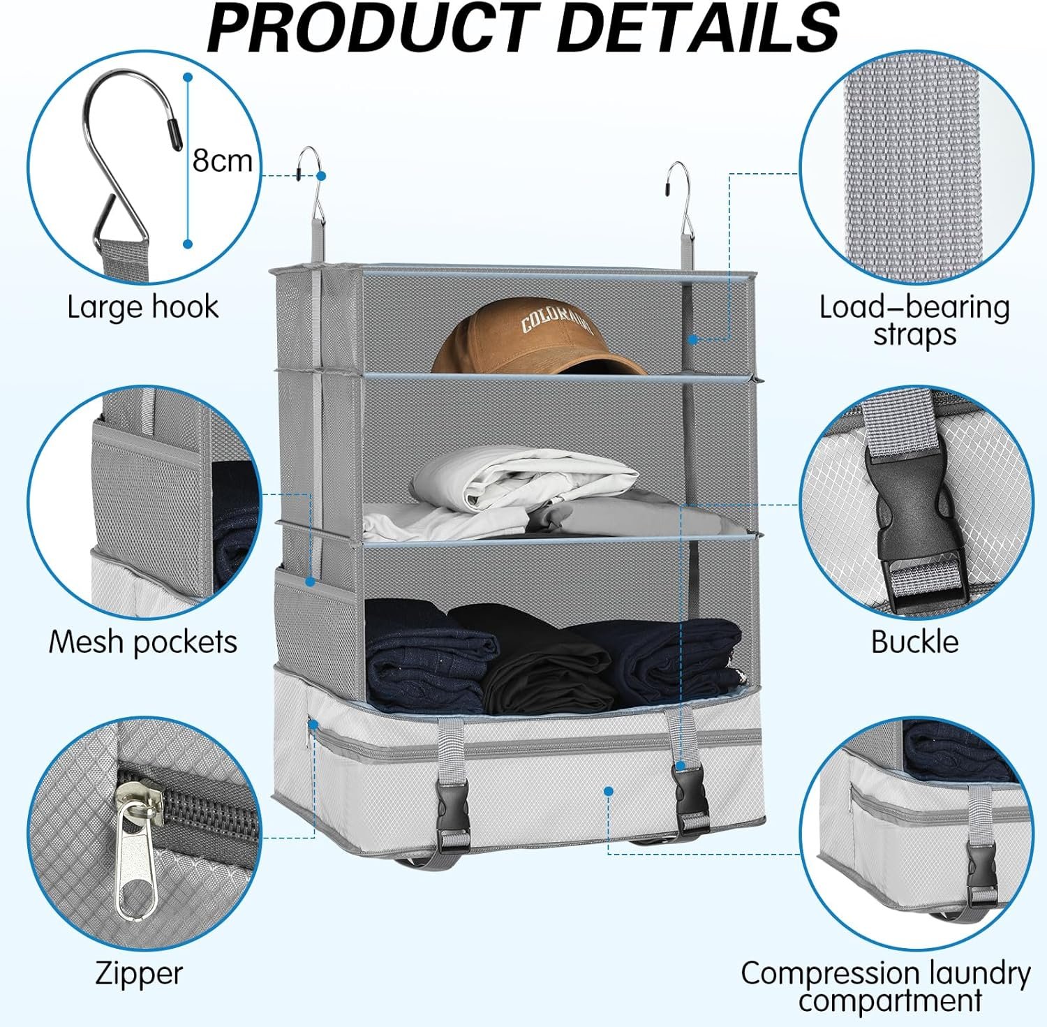 Private Label Upgraded Portable Hanging Travel Shelves Premium Durable Oxford Packing Cubes Manufacturer for Suitcases Carry-On Closet Luggage Organizers with Custom Logo White Private Label Upgraded Portable Hanging Travel Shelves Premium Durable Oxford Packing Cubes Manufacturer for Suitcases Carry-On Closet Luggage Organizers with Custom Logo White