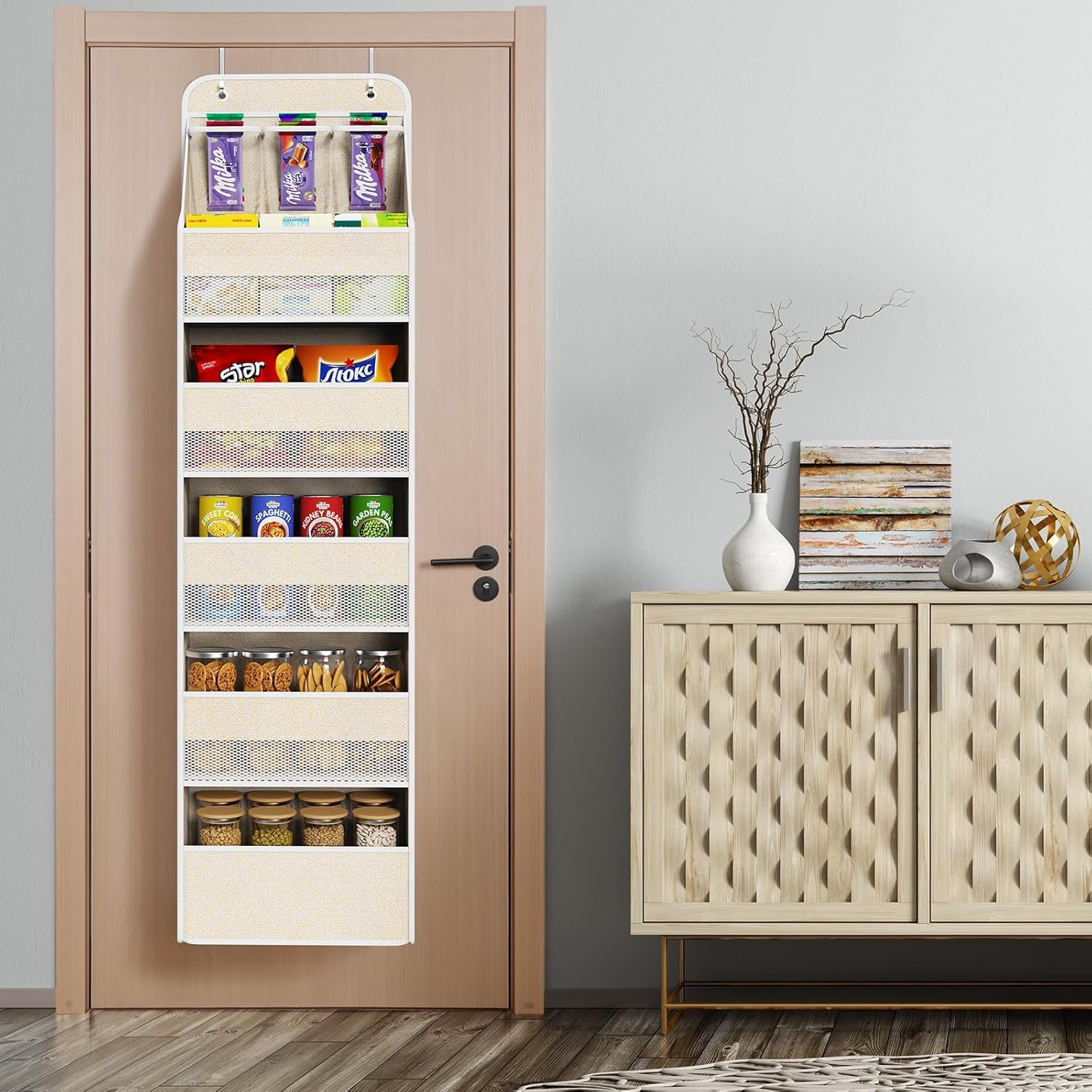 Private Label 6-Shelf Over Door Hanging Organizer Fabric with 5 Extra Large Capacity Pockets for Baby Door Storage Custom Logo Easy Install Factory (Beige) Private Label 6-Shelf Over Door Hanging Organizer Fabric with 5 Extra Large Capacity Pockets for Baby Door Storage Custom Logo Easy Install Factory (Beige)