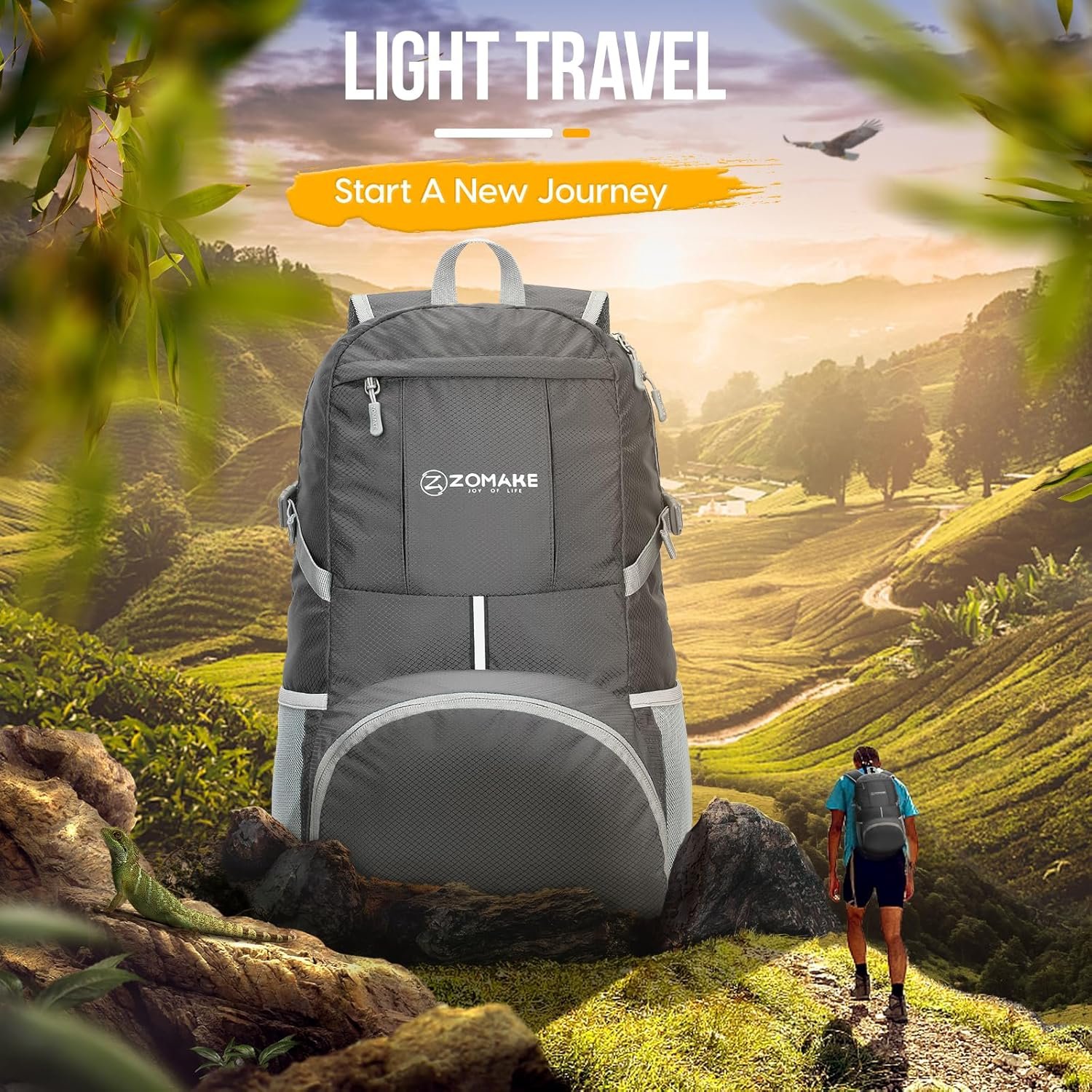 Private Label Lightweight Packable Backpack 35L Water Resistant Foldable Collapsible Hiking Bag with Custom Logo Compact Day Pack Manufacturer for Travel Camping (Dimgray)