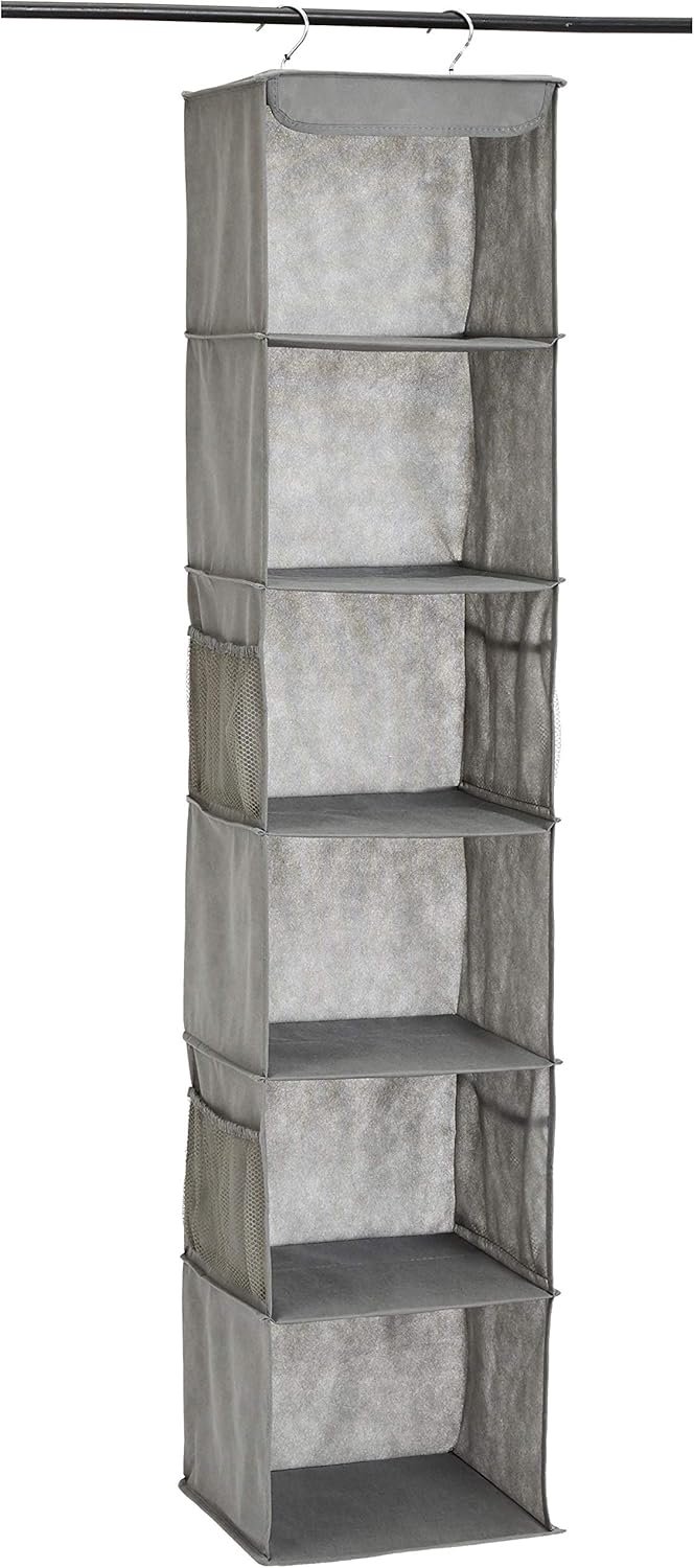 Private Label 6-Tier Hanging Closet Shelf Organizer with Pockets and Custom Logo 8.5" D x 12" W x 9" H Grey Manufacturer