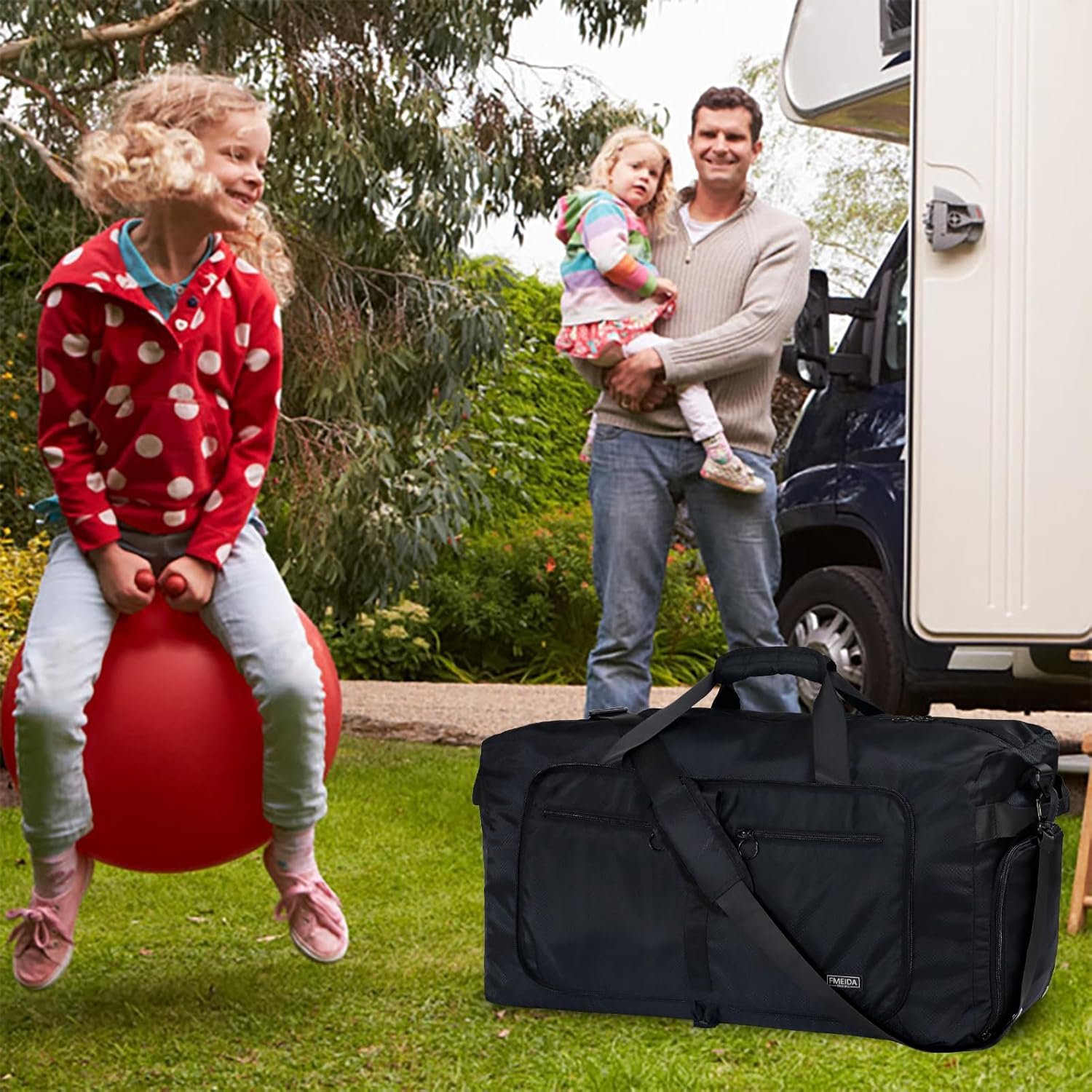 Custom Logo 65L Duffel Bag with Shoes Compartment Private Label Foldable Travel Duffel for Men Women Large Packable Water Repellent & Tear Resistant from Supplier Black