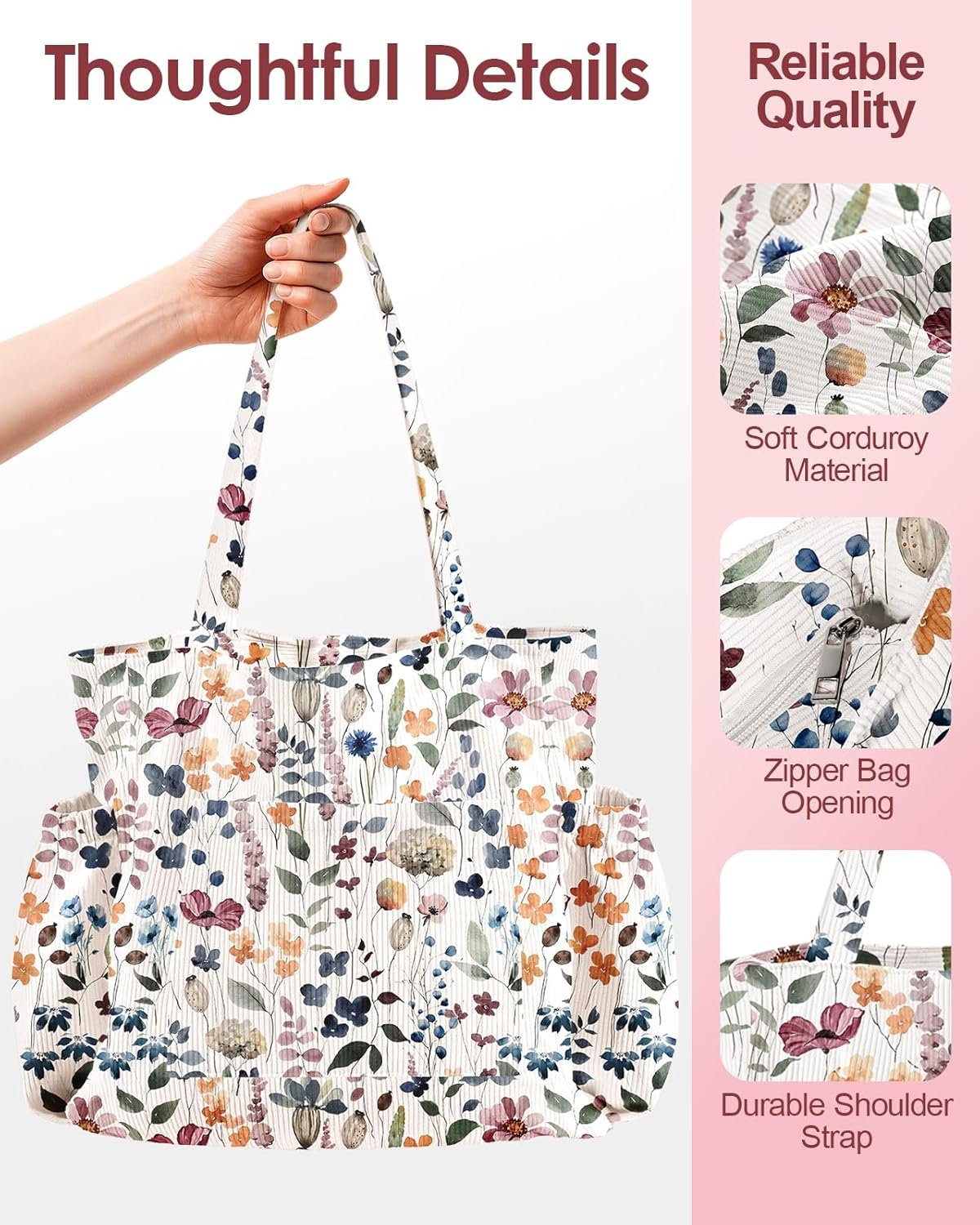 Private Label Large Corduroy Tote Bag for Women Custom Logo Cute Shoulder Reusable Canvas with Zipper Multi-Pocket for School Factory Private Label Large Corduroy Tote Bag for Women Custom Logo Cute Shoulder Reusable Canvas with Zipper Multi-Pocket for School Factory