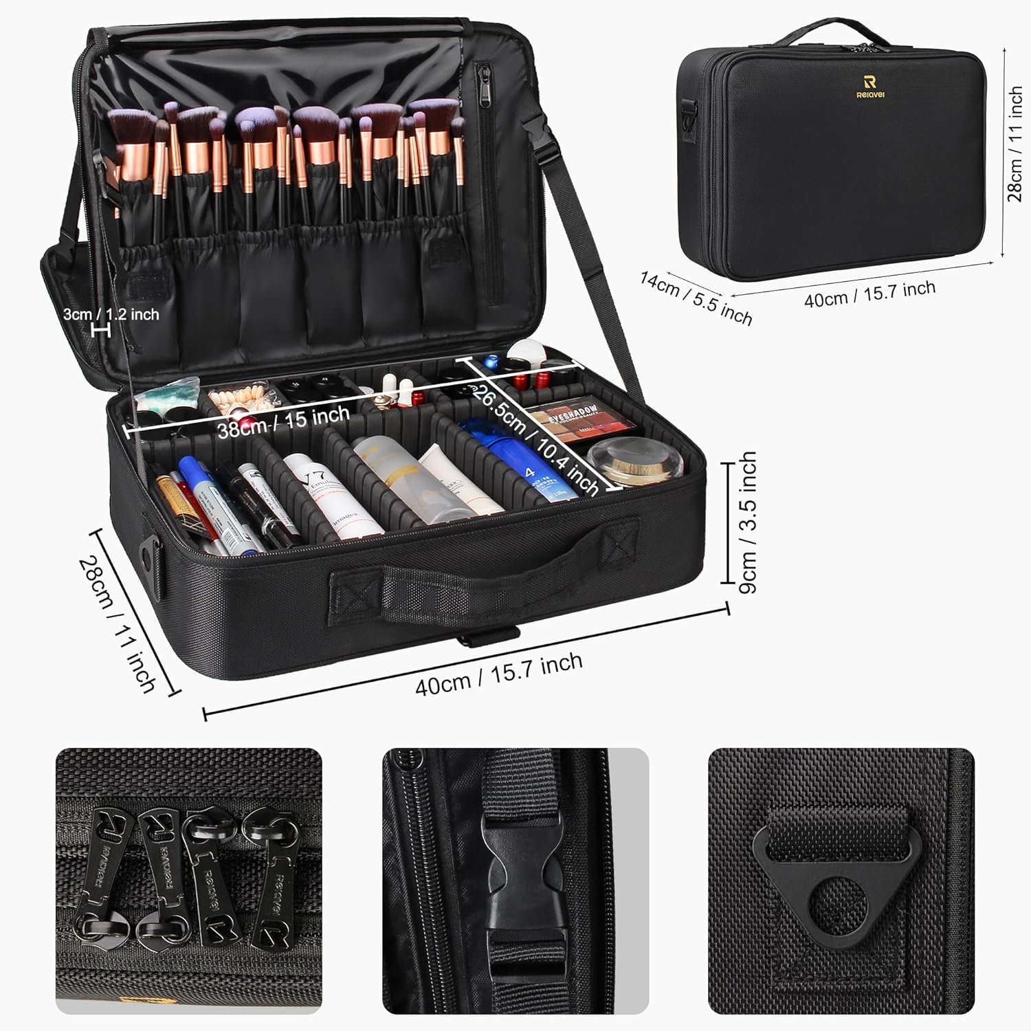 Private Label Large Makeup Case Professional Train Case 16.5 Inches Travel Cosmetic Organizer Custom Logo Waterproof Brush Holder 3 Layer Storage Box Large Capacity with Adjustable Strap Manufacturer Private Label Large Makeup Case Professional Train Case 16.5 Inches Travel Cosmetic Organizer Custom Logo Waterproof Brush Holder 3 Layer Storage Box Large Capacity with Adjustable Strap Manufacturer