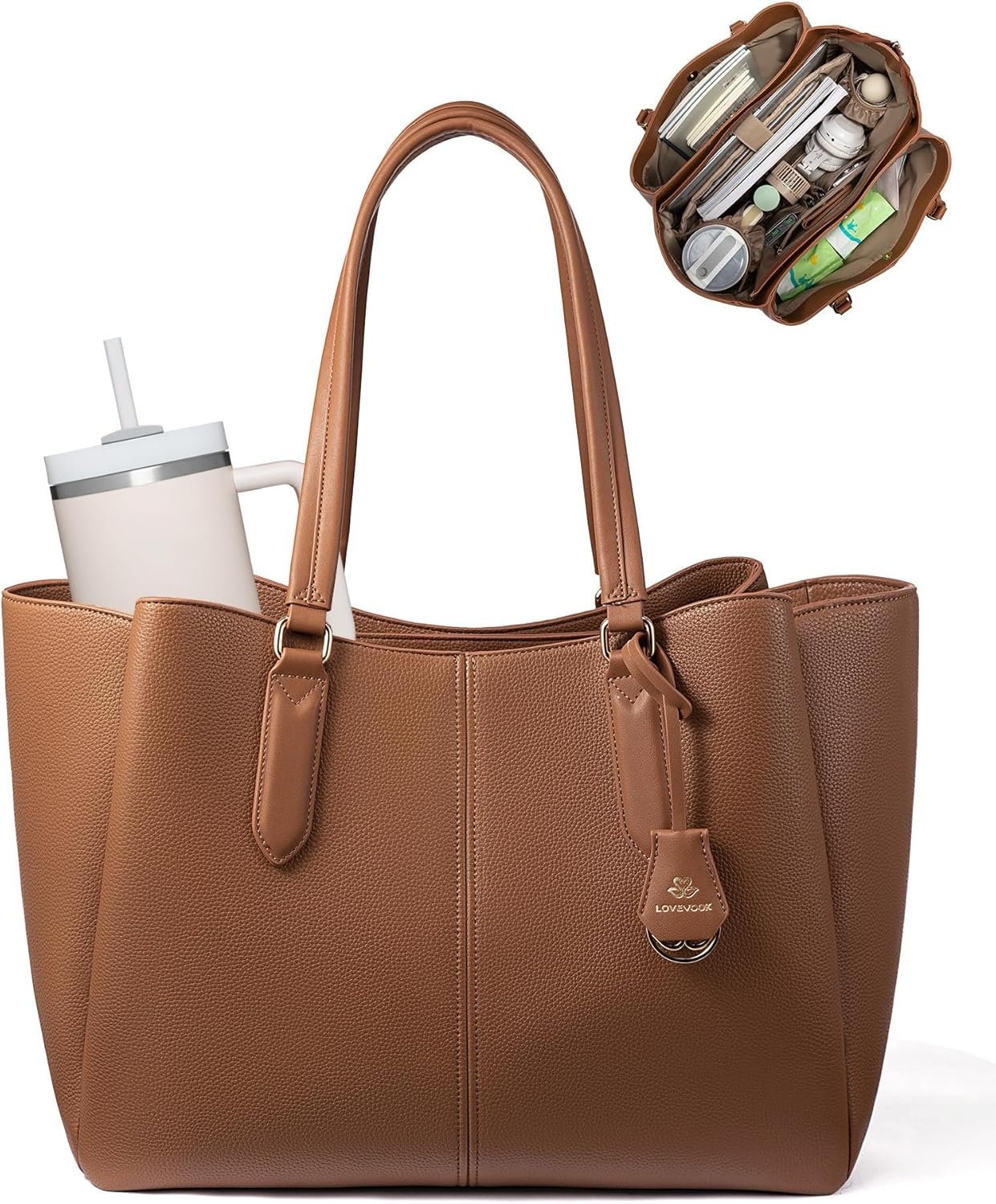 Private Label Womens 15.6 Inch Laptop Tote Bag Custom Logo Work Bag with Triple Compartments Large Faux Leather Computer Office Briefcase Manufacturer