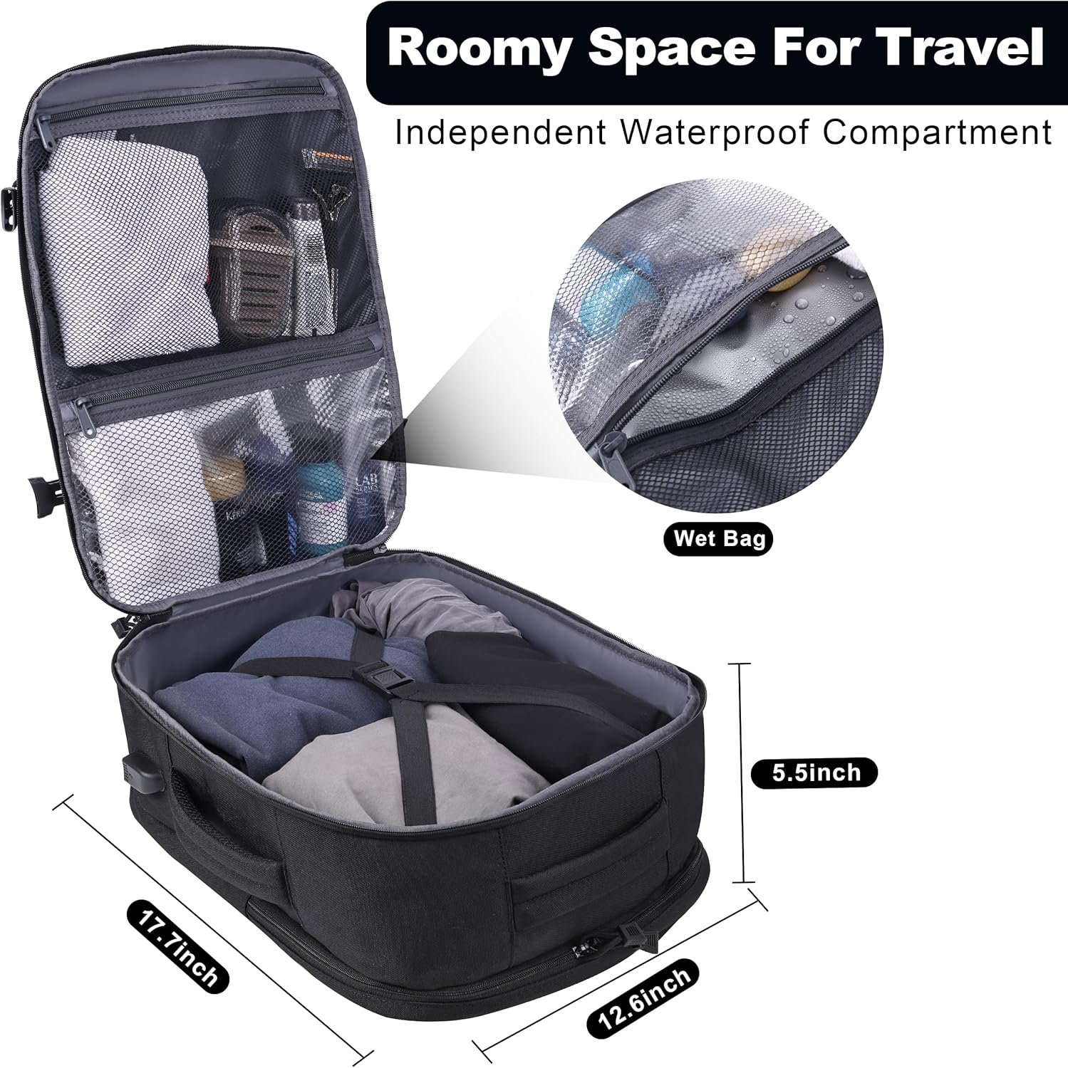 Private Label Extra Large TSA Approved Carry On Backpack, Manufacturer Tactical Travel Backpack for Men, Airplane Approved Water Resistant Lightweight Laptop Weekender Bag with Custom Logo, Black