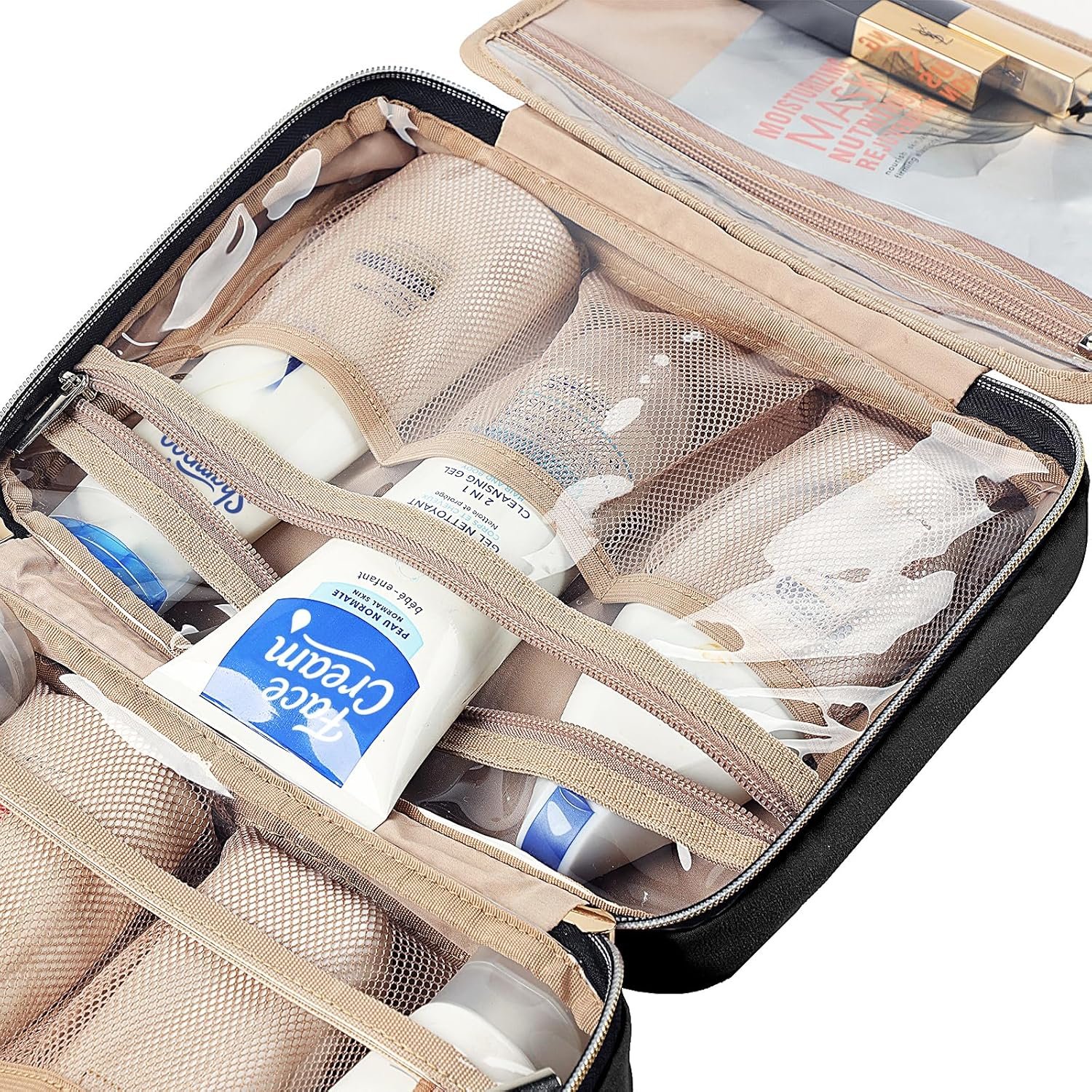 Private Label Women's Custom Logo Portable Hanging Travel Toiletry Bag Organizer for Travel-Sized Shampoo Conditioner Brushes and Makeup Accessories from Manufacturer Medium Size Black