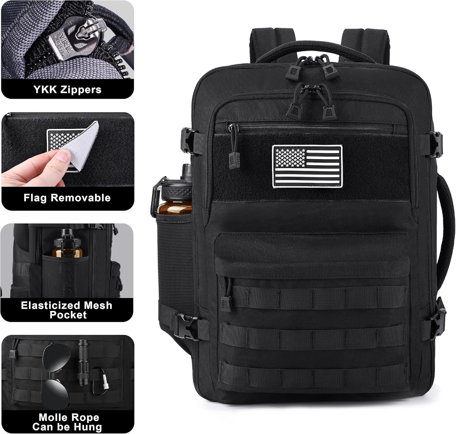 Private Label Extra Large TSA Approved Carry On Backpack, Manufacturer Tactical Travel Backpack for Men, Airplane Approved Water Resistant Lightweight Laptop Weekender Bag with Custom Logo, Black